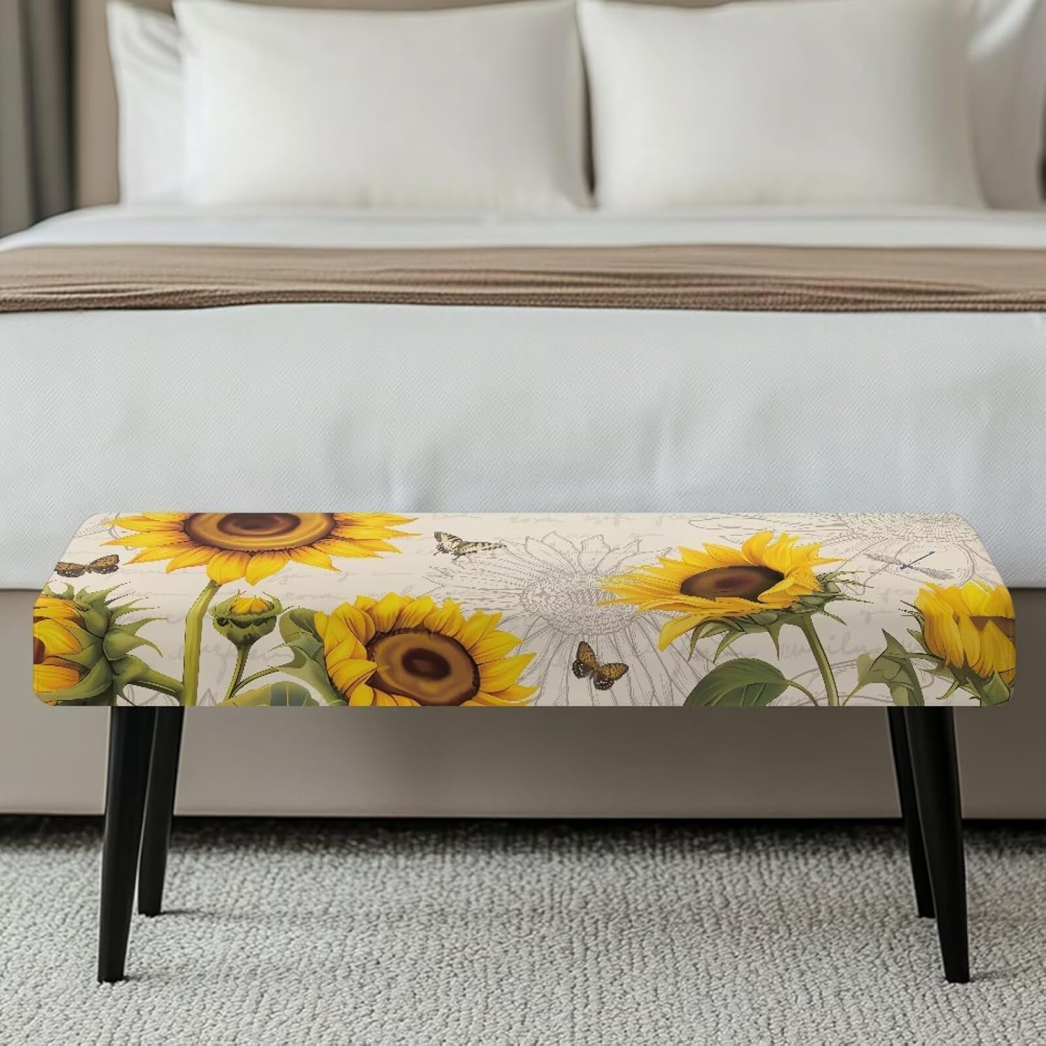 Sunflower Rectangle Bench Cushion Cover Dustproof and Washable