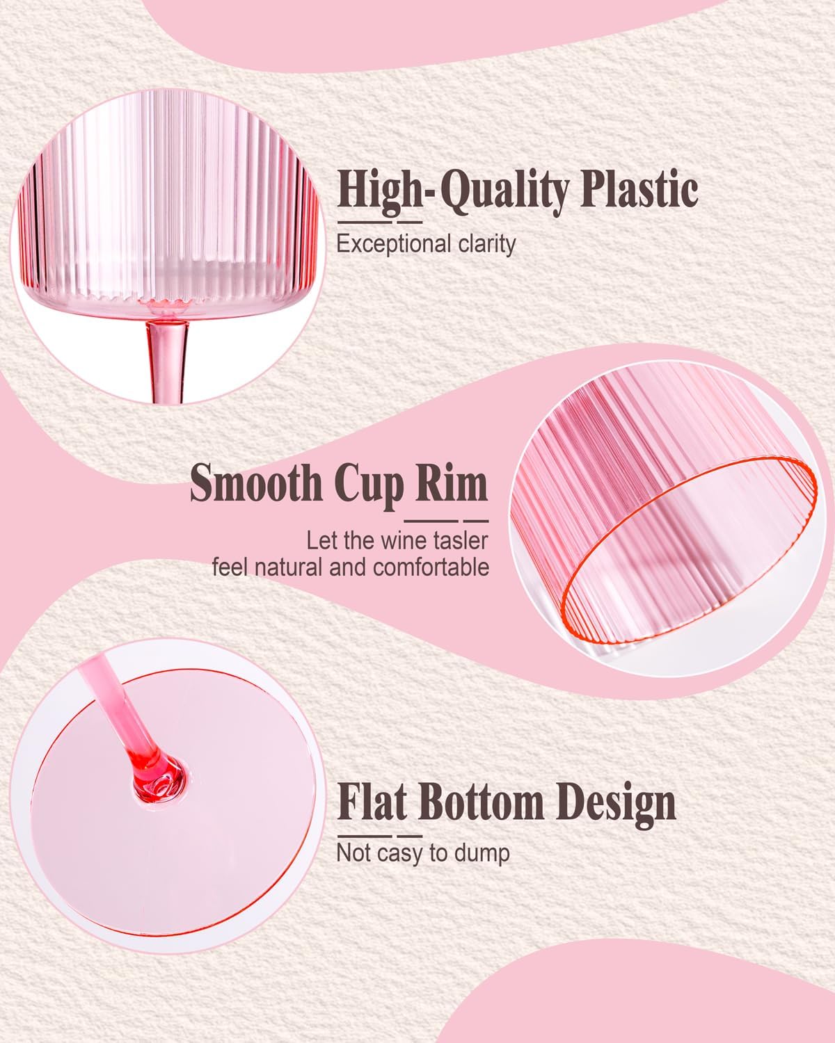 Ciaell 12 PCS Pink Plastic Wine Glasses with Stem