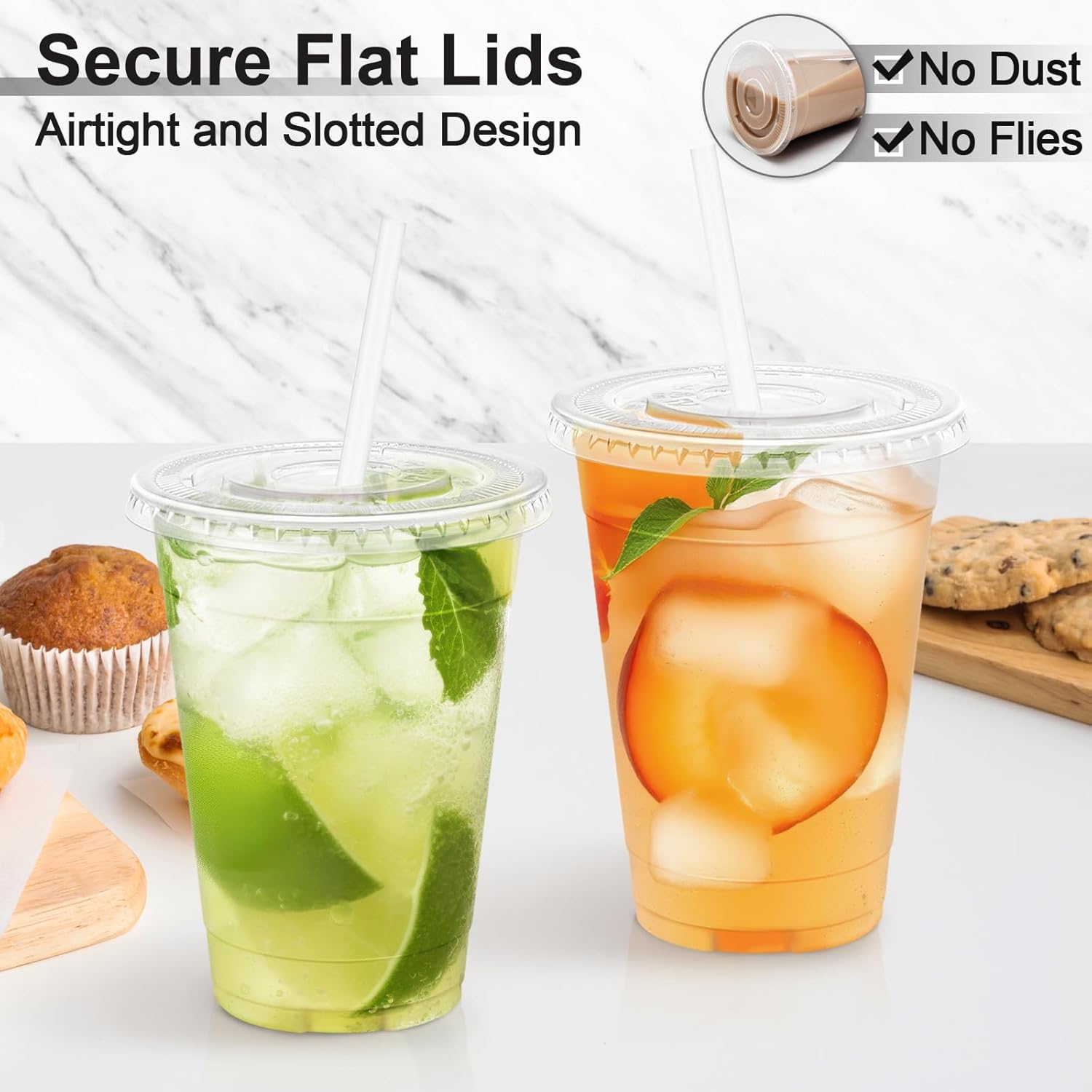 Lamosi 100 Pack 16 oz Clear Plastic Cups with Lids and Straws