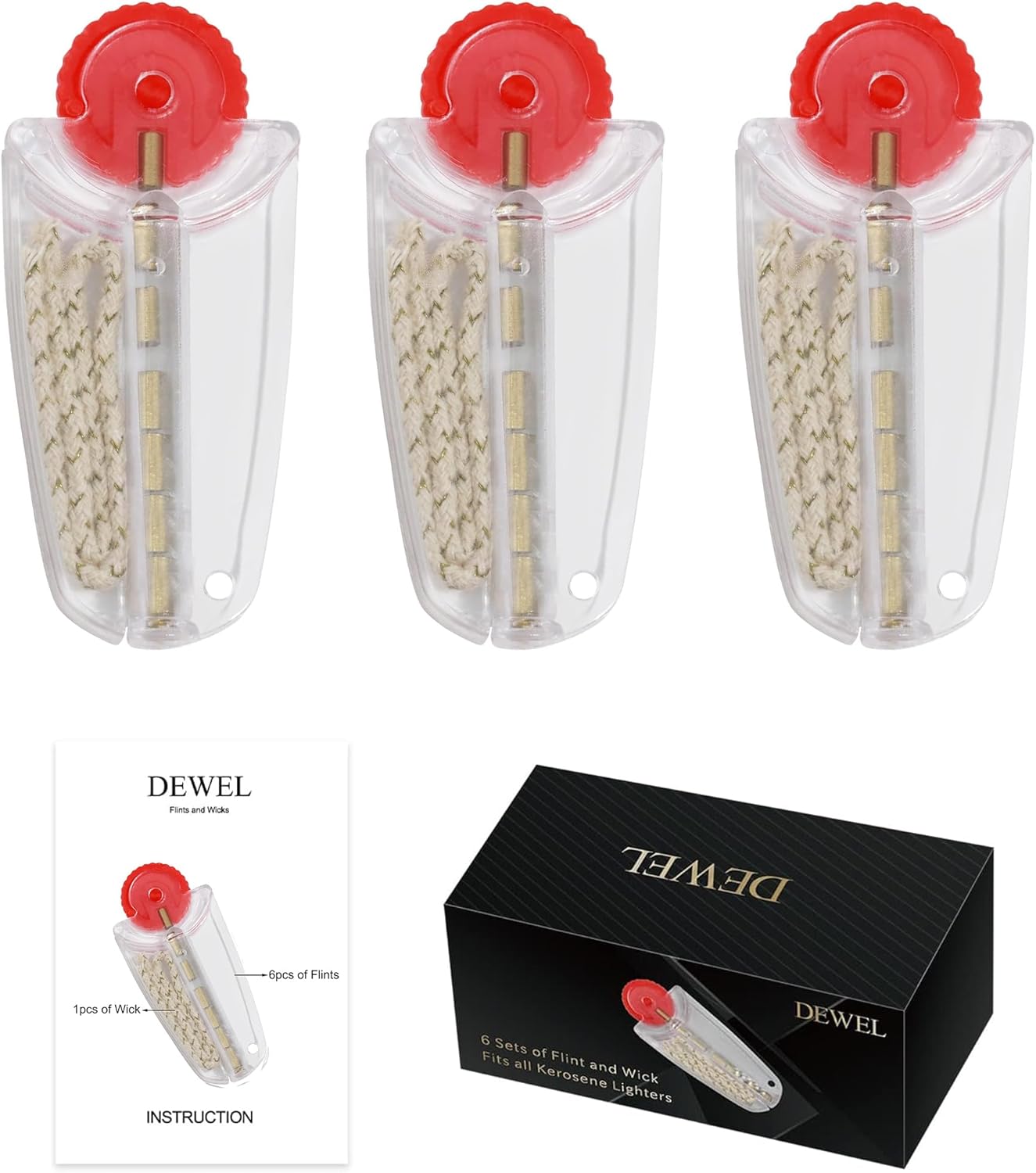 DEWEL 3 Pack Lighter Wick and Cotton Replacement