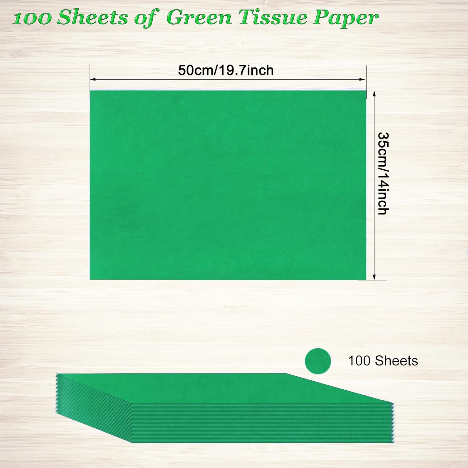 100 Sheets Green Tissue Paper for Wrapping and Crafts