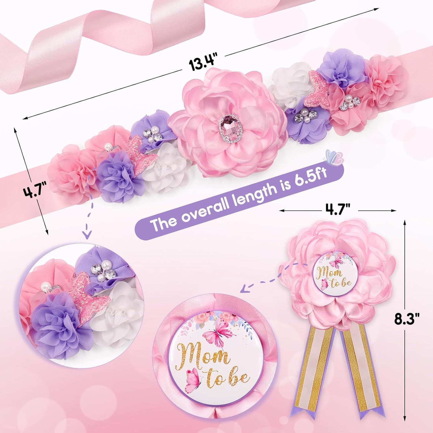 Butterfly Baby Shower Sash Set Maternity Corsage and Belly Band