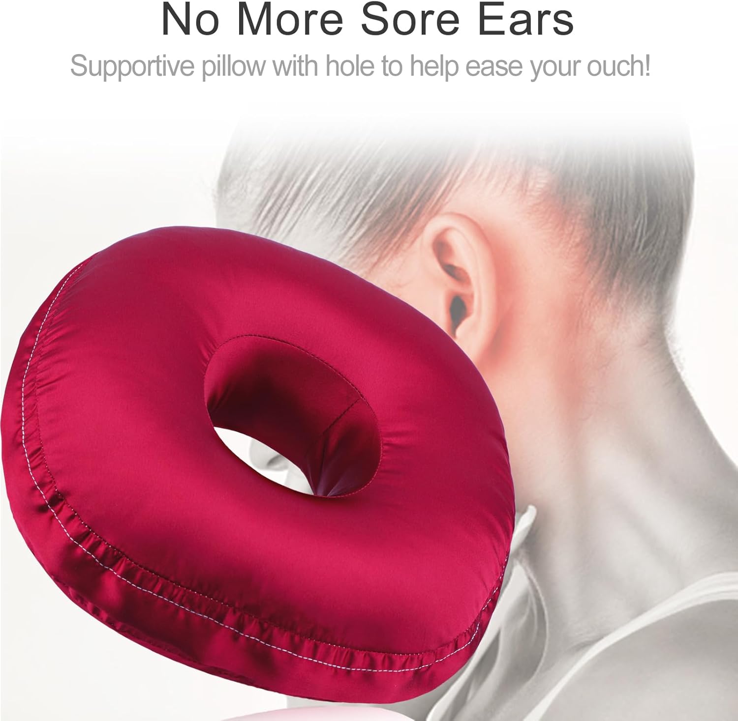 Washable Silky Satin Ear Pillow with Removable Case for Ear Pain Relief