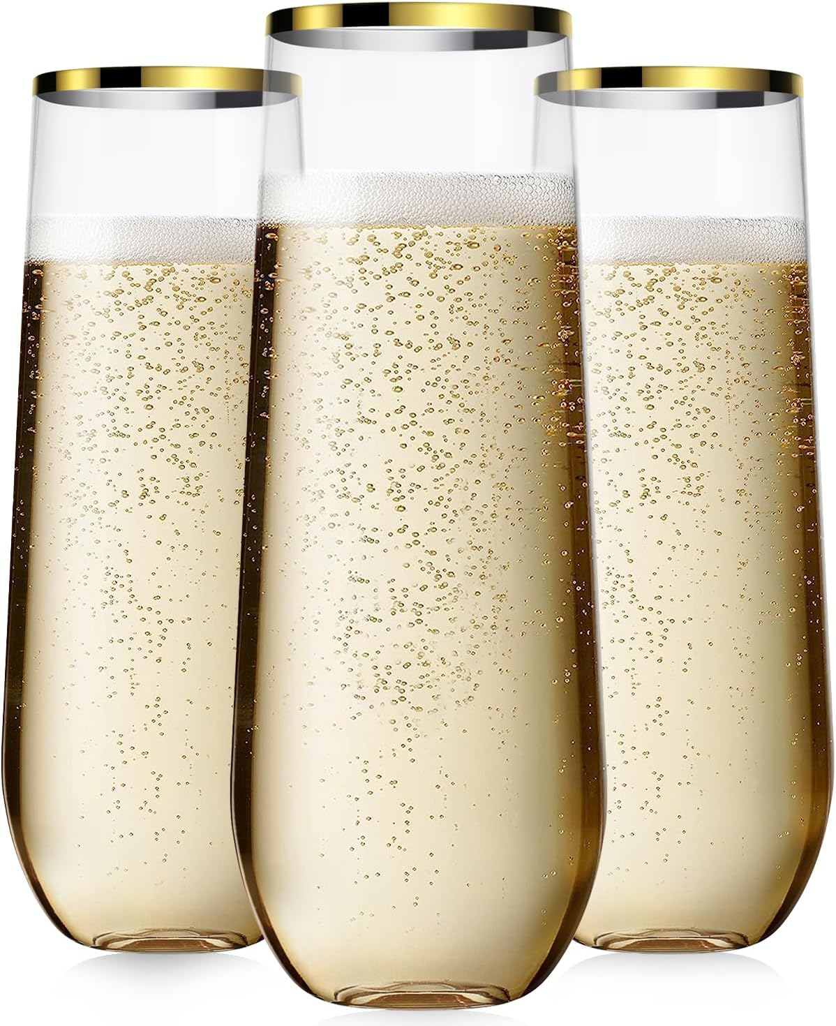 24 Piece Champagne Flutes Plastic Gold Rim Set