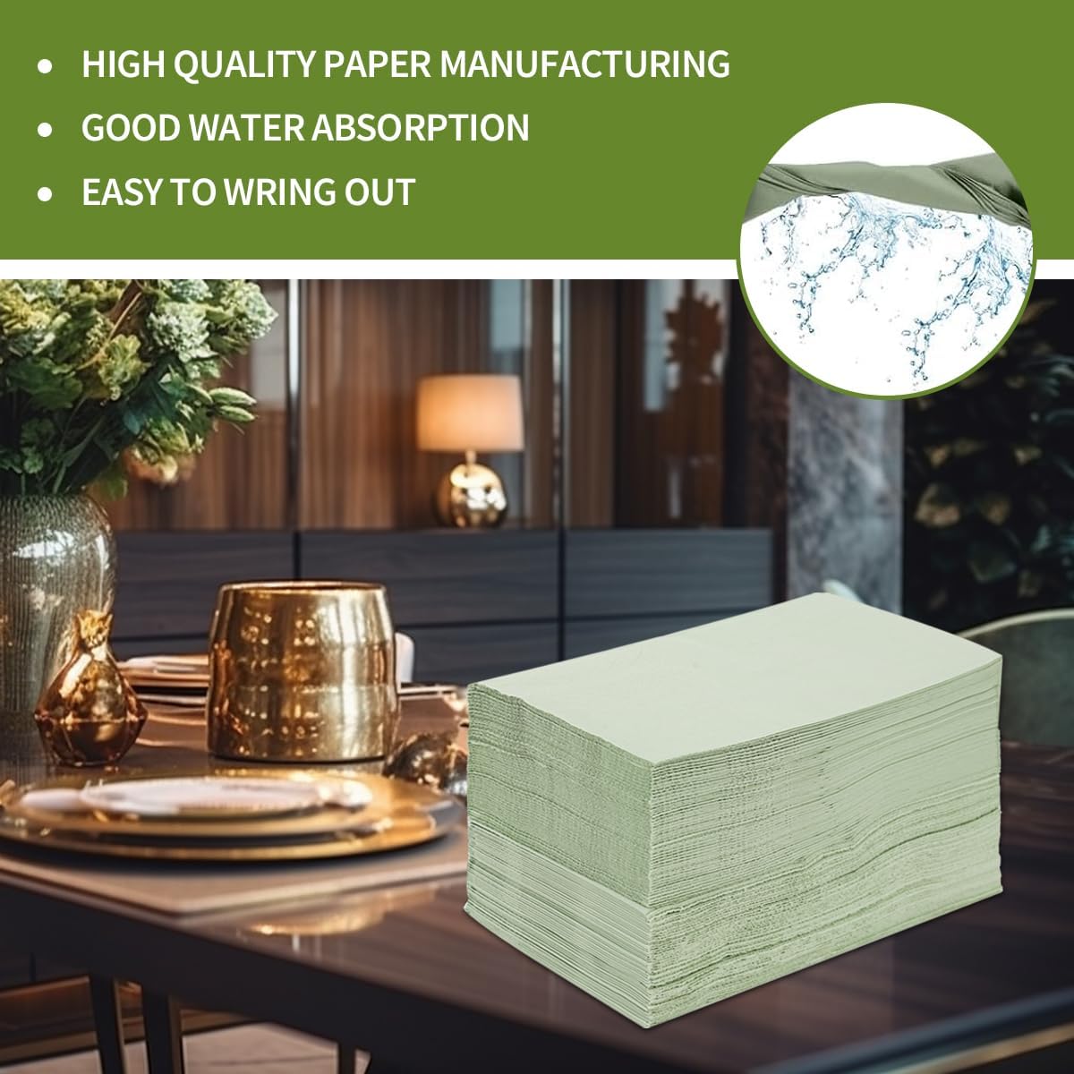100PCS Sage Green Disposable Napkins and Hand Towels