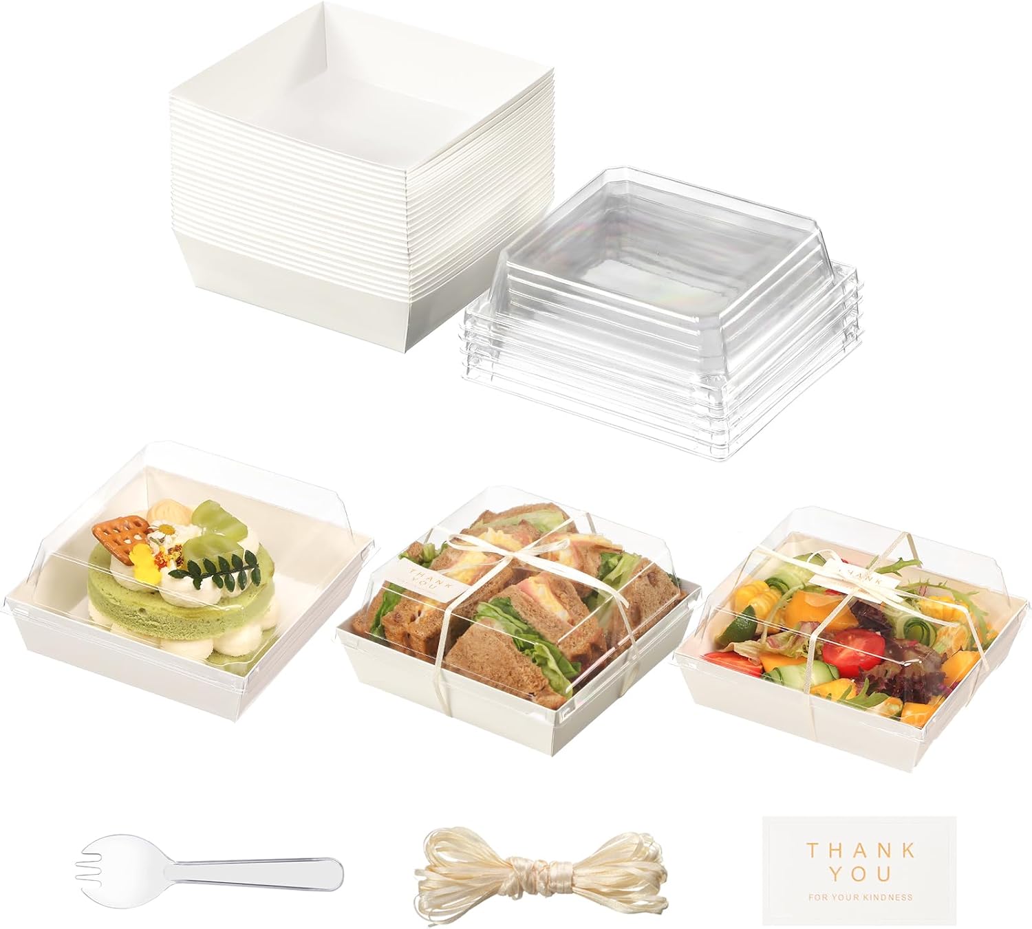 50 Pack Small Charcuterie Boxes with Clear Lids and Sporks