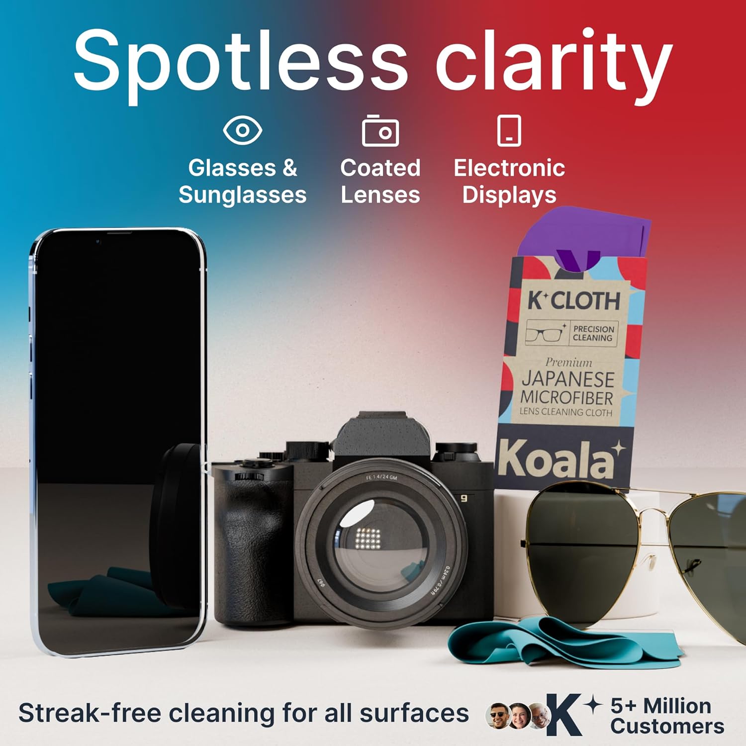 Koala Lens Cleaning Cloth Pack of 6 Blue Purple