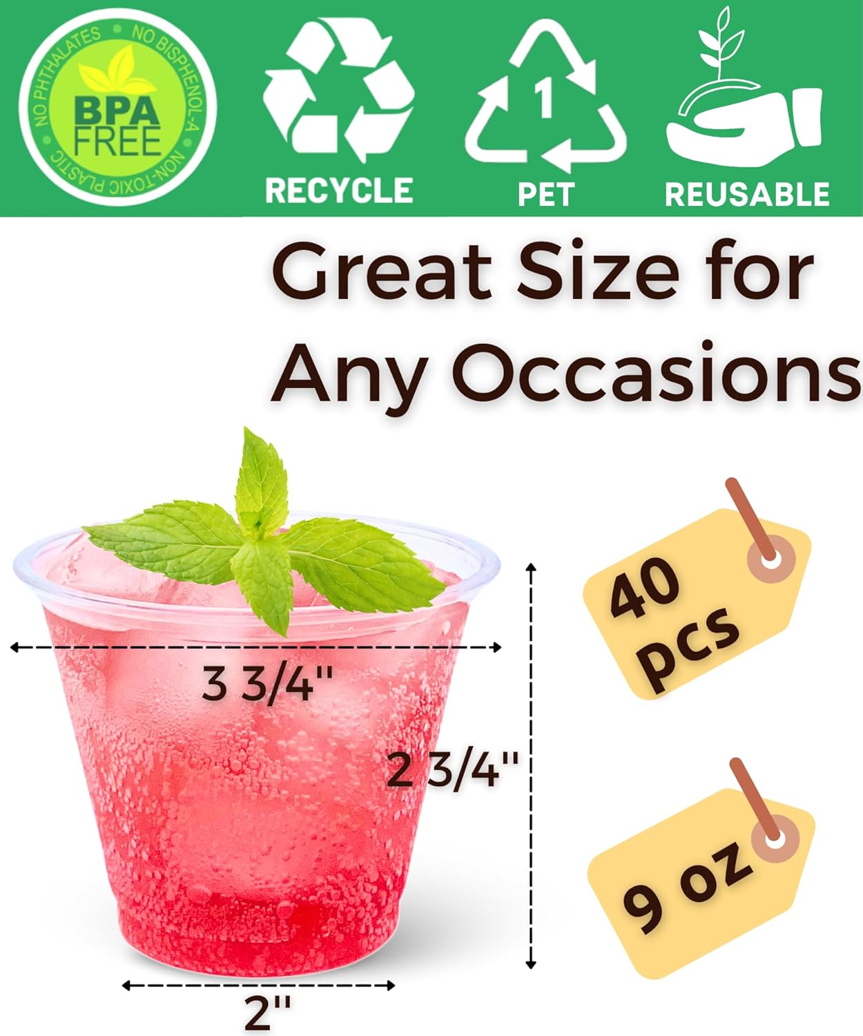 Aatriet 40 Pack 9 Oz Clear Plastic Cups for Parties and Events