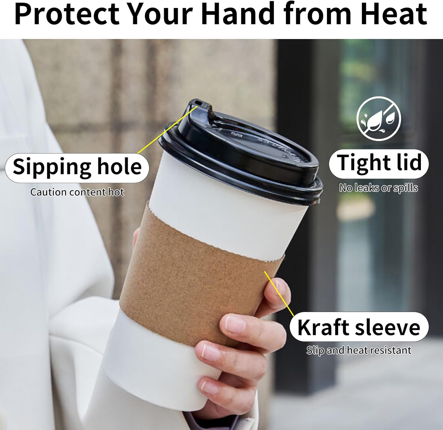 YEEHAW 16 oz Disposable Coffee Cups 50 Pack with Lids and Sleeves