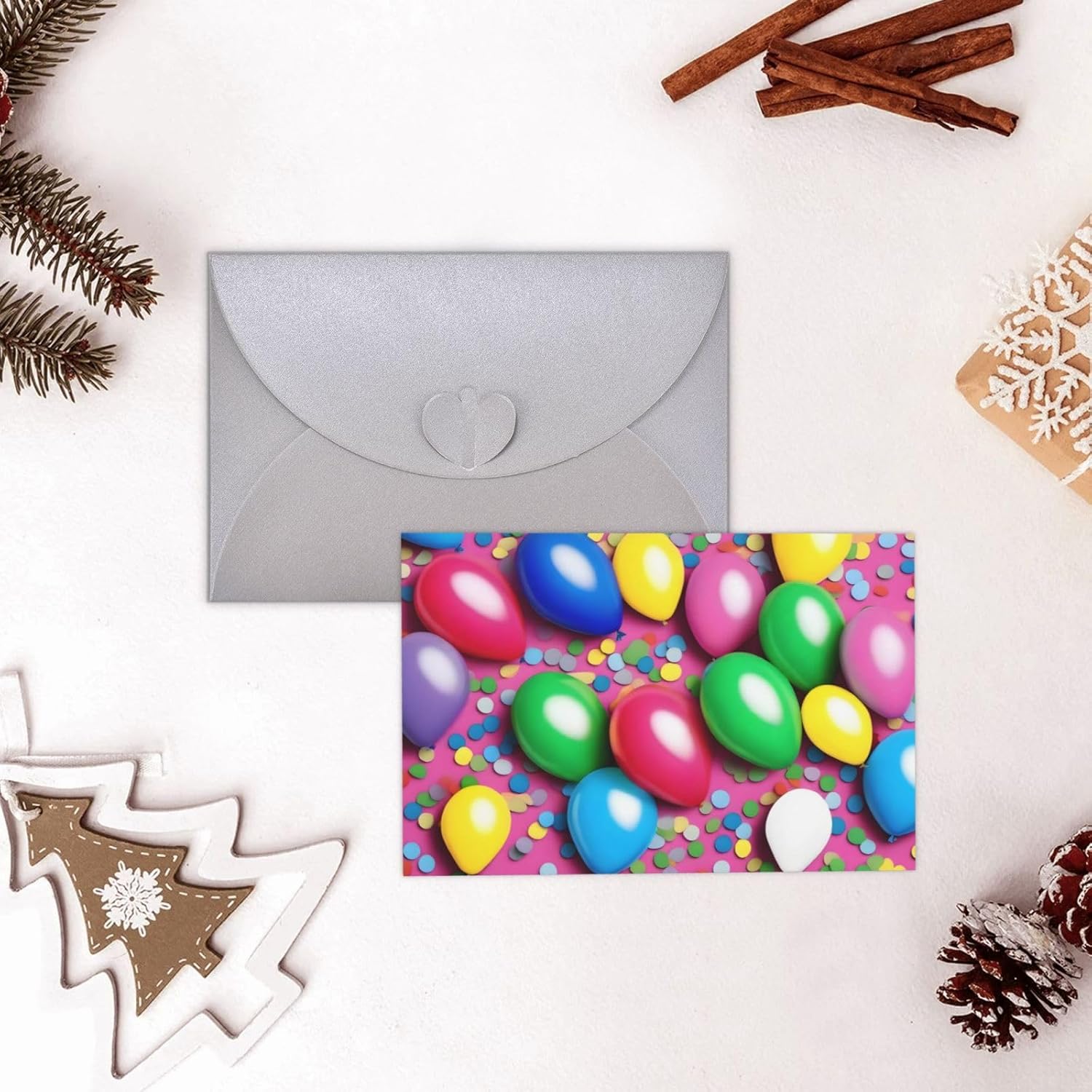 Balloons Confetti Holiday Cards 10 Pieces with Gray Envelopes