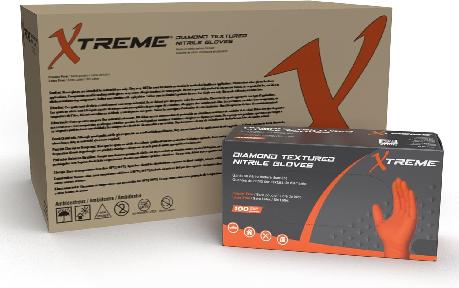 Xtreme Orange Nitrile Gloves Diamond Texture Powder Free Industrial Grade