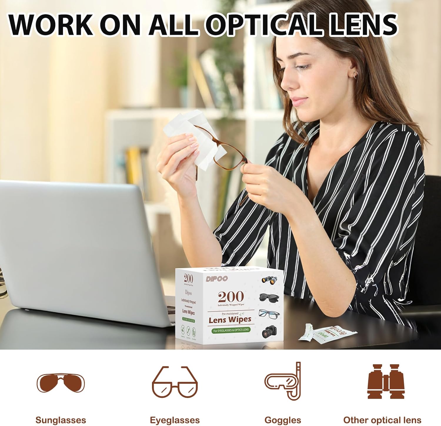 200 Count Pre-Moistened Lens Wipes for Eyeglasses and Camera Lenses