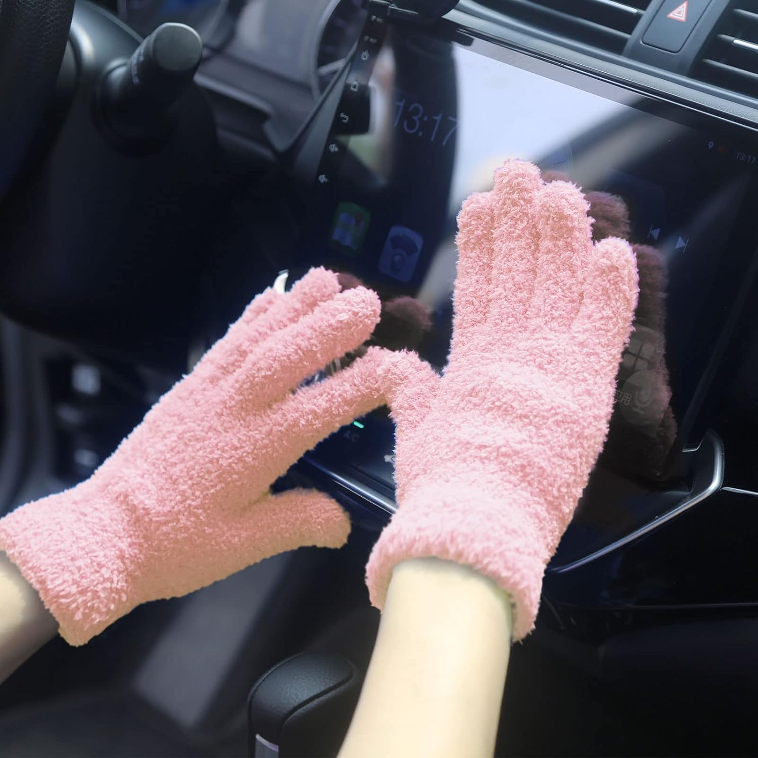 Evridwear Microfiber Dusting Gloves 2 Pairs Blue Pink
