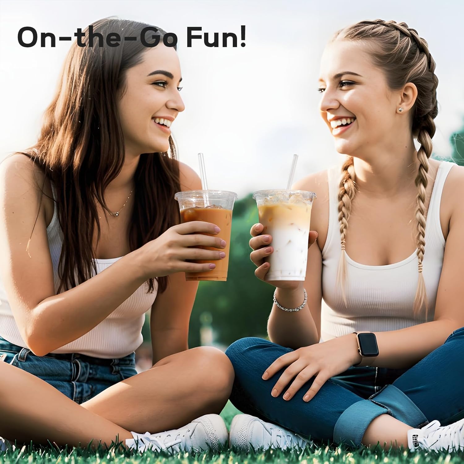AOZITA 100 Pack 16 oz Clear Plastic Cups with Lids and Straws