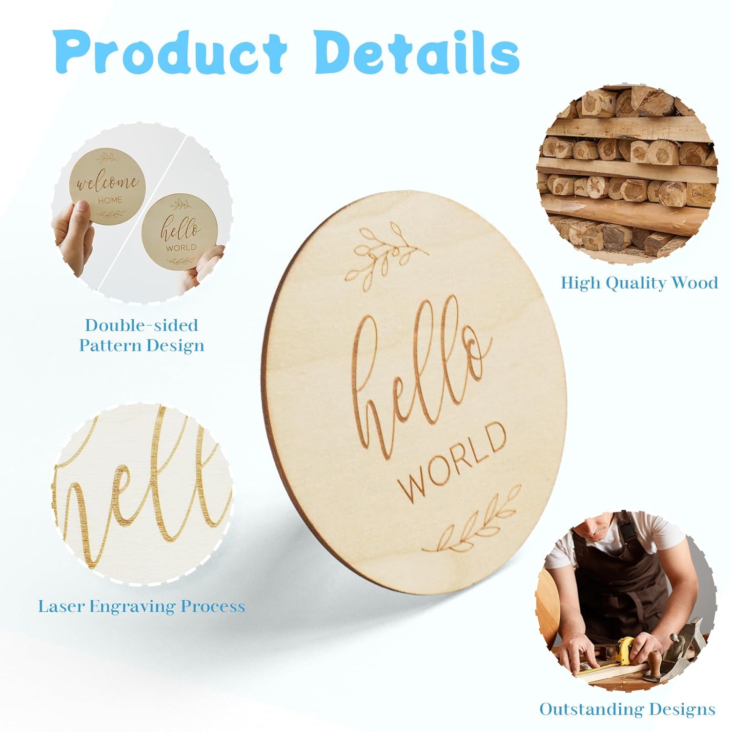 7 Piece Wooden Baby Milestone Signs with Hello World
