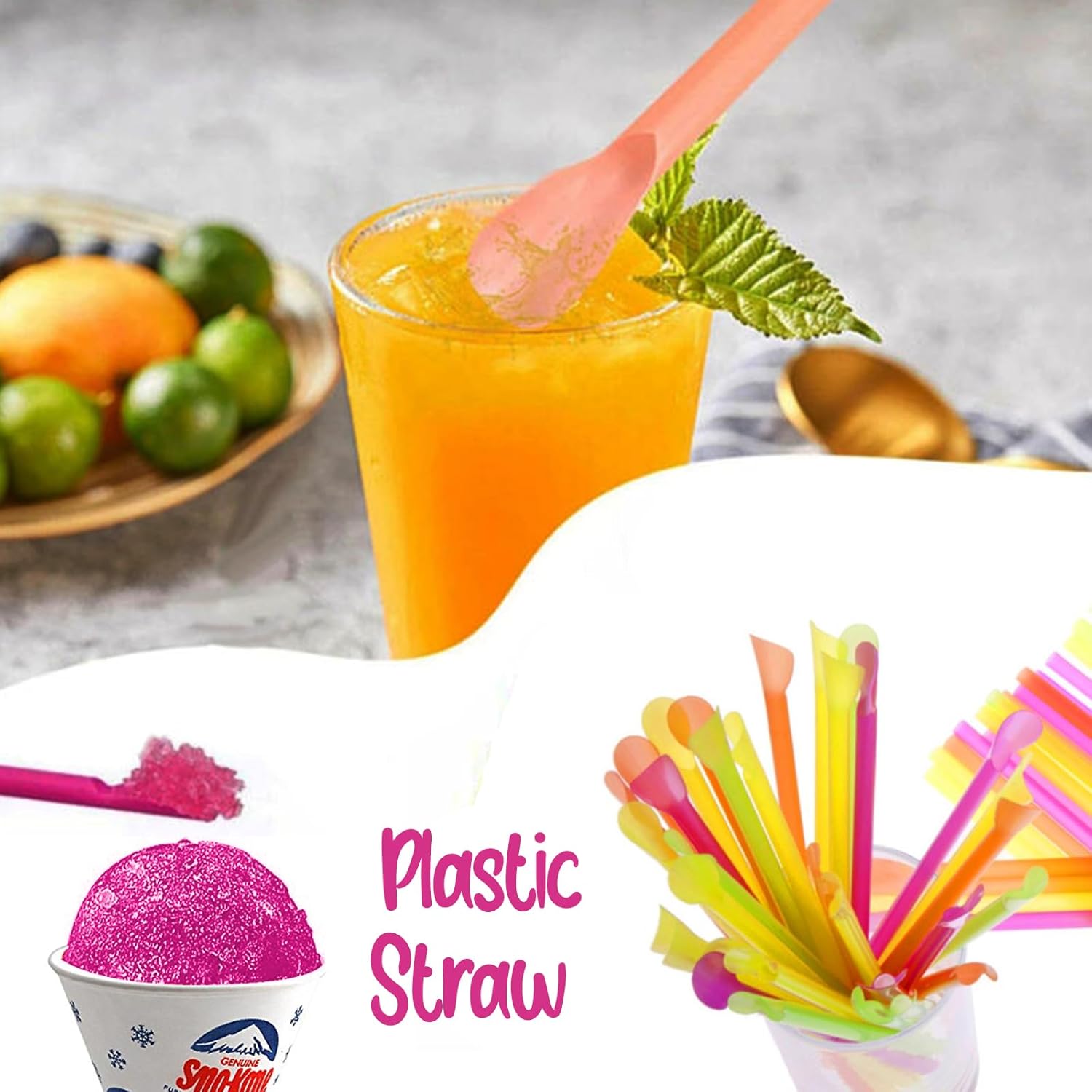 Concession Essentials 200ct Snow Cone Cups with Neon Spoon Straws
