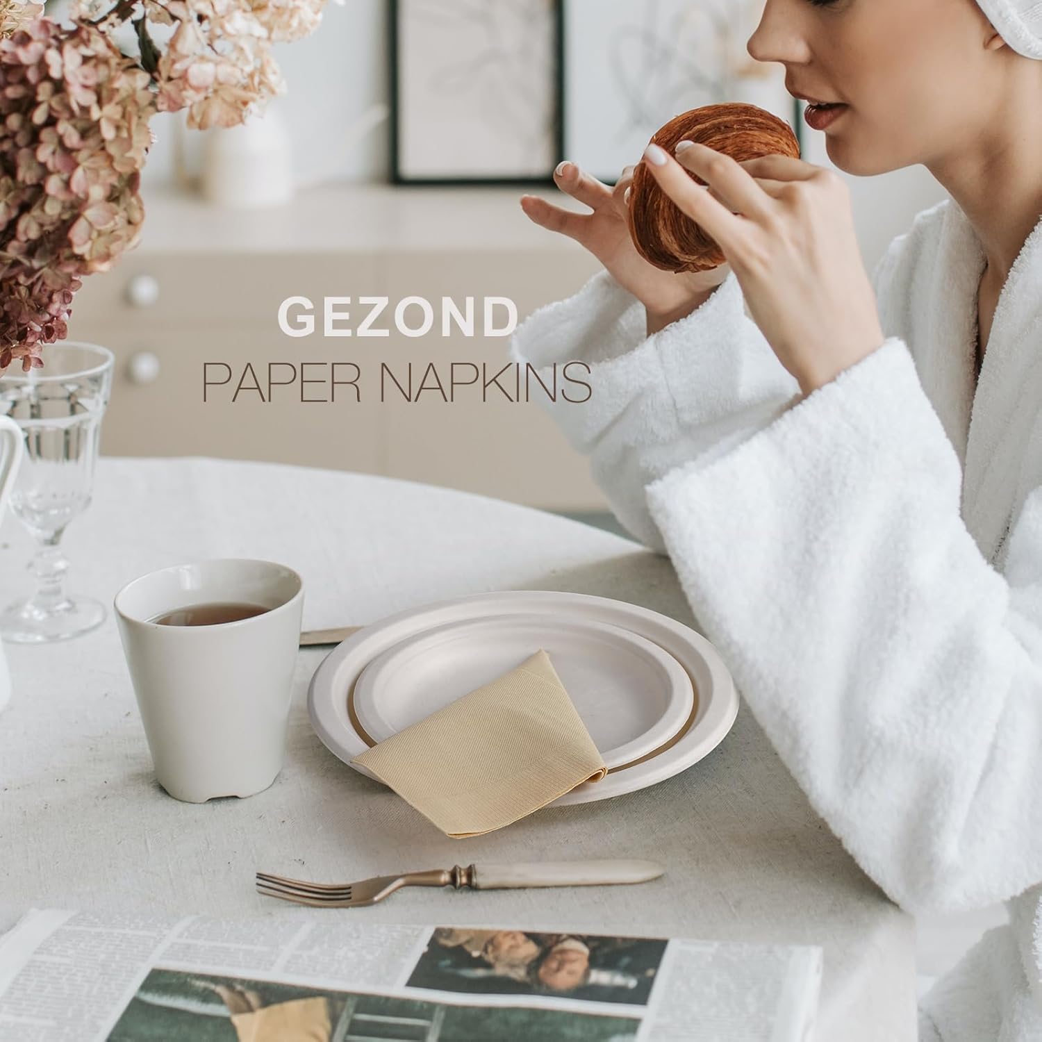 Gezond 100pcs Compostable Dinner Napkins 13x13 in 2-ply Eco Friendly