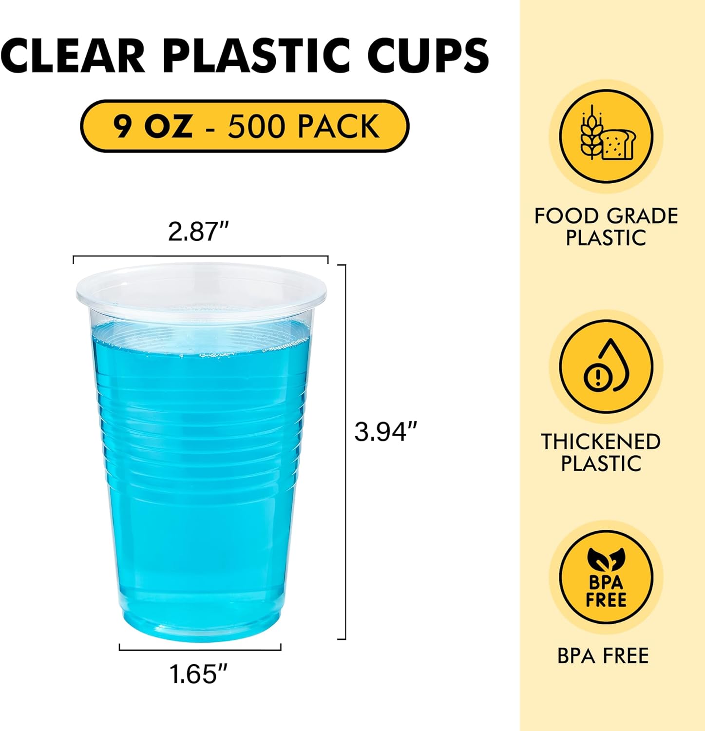 RACETOP 500 Pack 9 oz Clear Plastic Cups