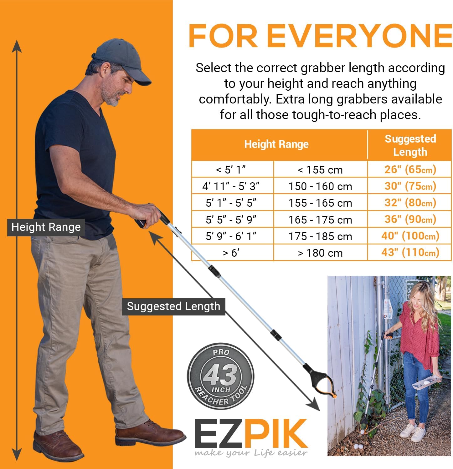 EZPIK Pro 43 Inch Foldable Reacher Tool for Seniors
