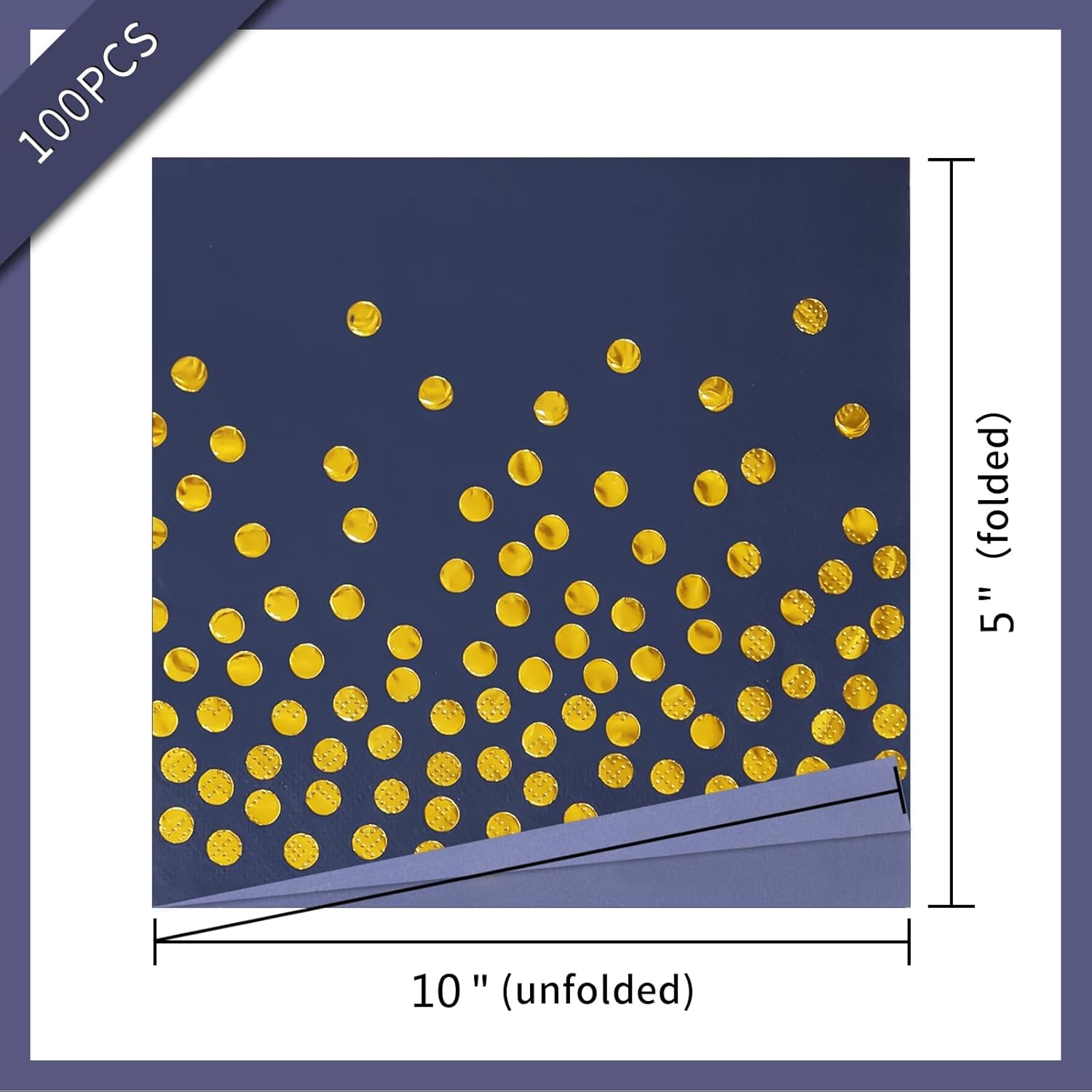 100PCS Blue Party Napkins with Gold Dots for Events
