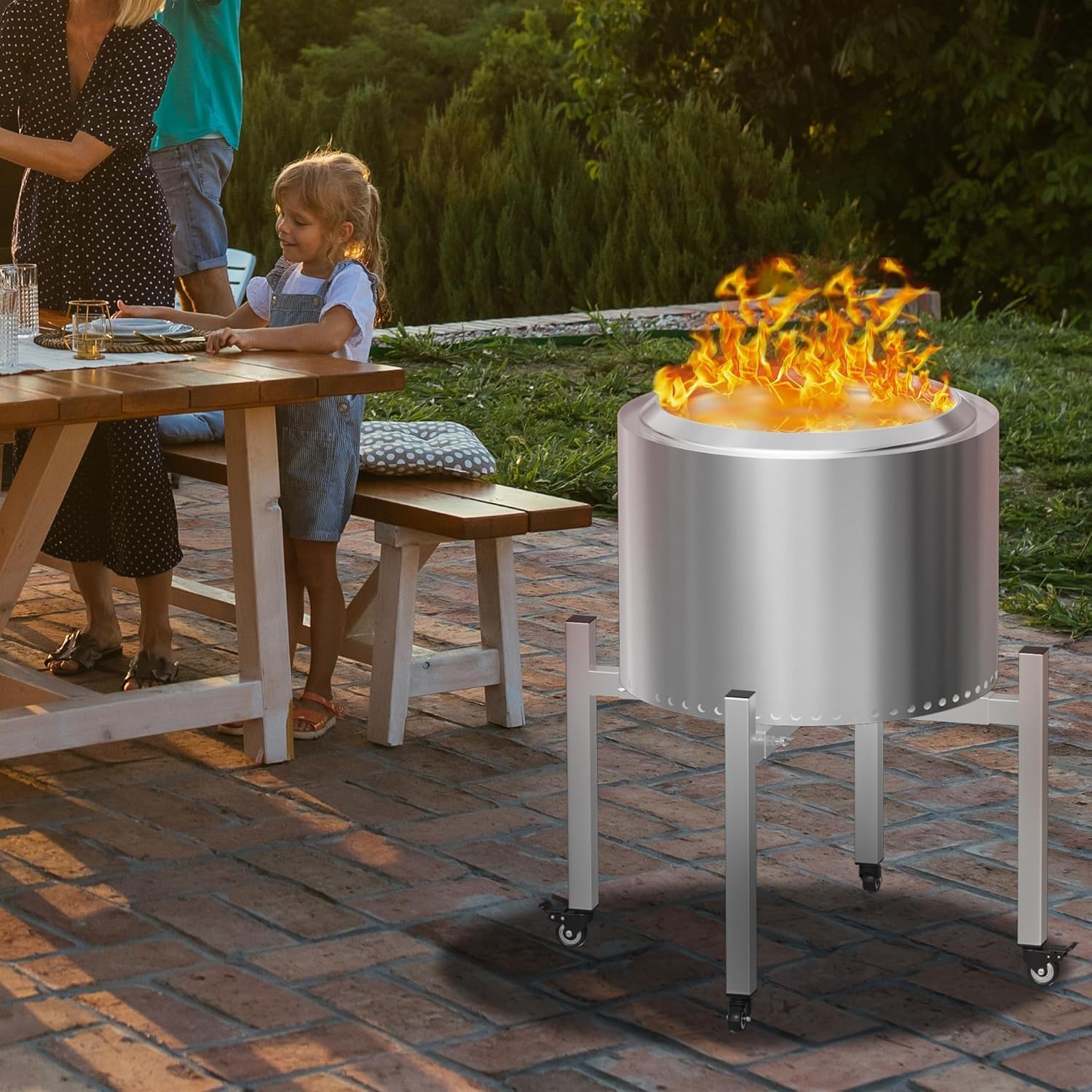 BBQ-PLUS Universal Fire Pit Stand 15-27 Inch with Wheels