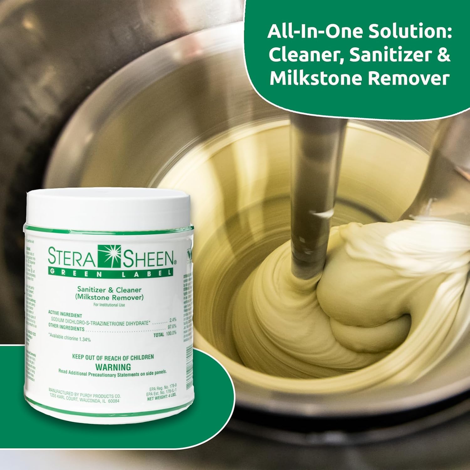 Stera Sheen Green Label Sanitizer Cleaner Milkstone Remover 4 lb Jar