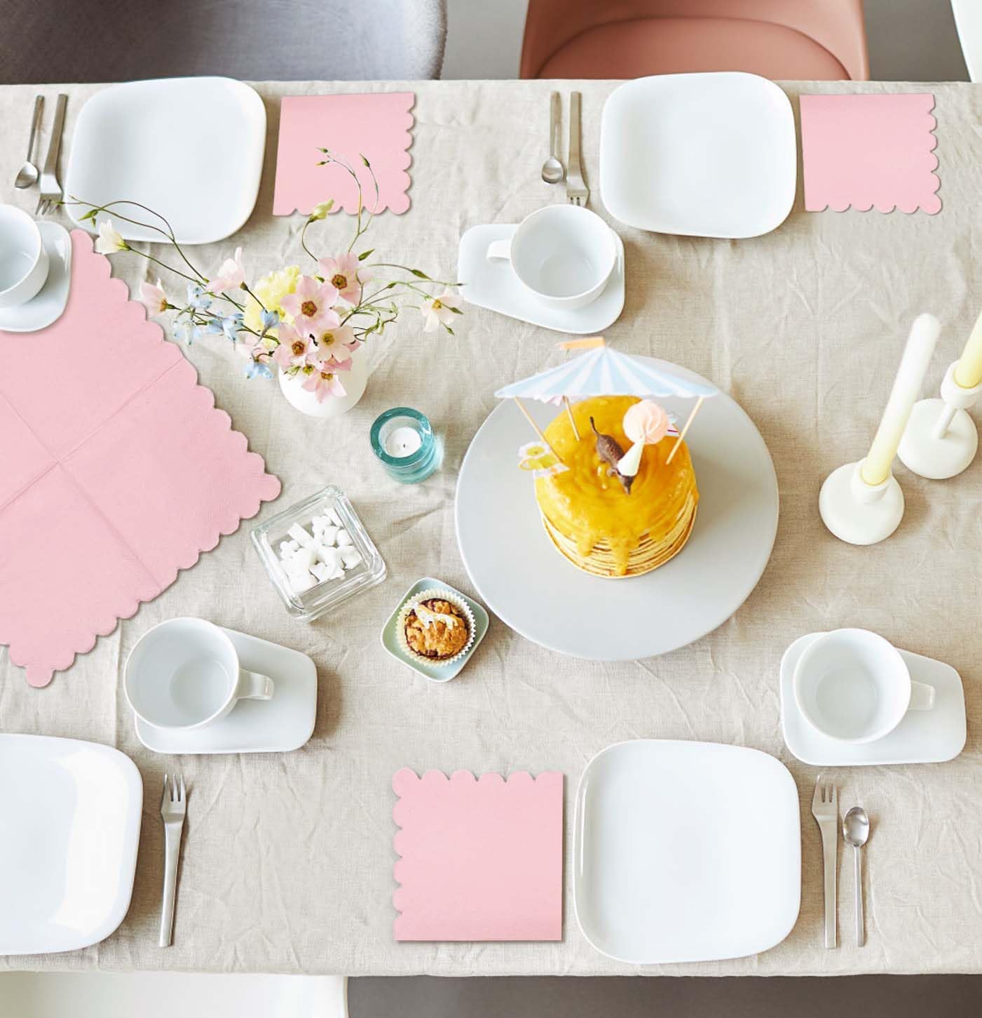 50 Piece 2-Ply Light Pink Scalloped Disposable Napkins