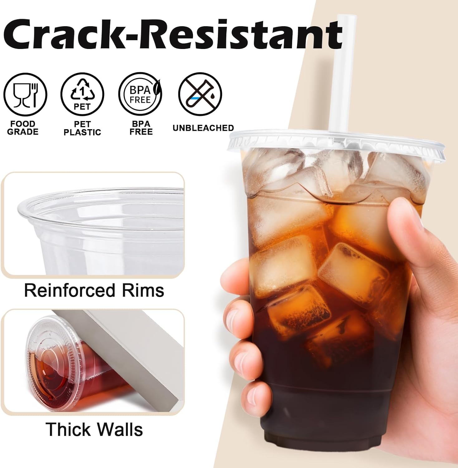 Lamosi 100 Pack 16 oz Clear Plastic Cups with Lids and Straws