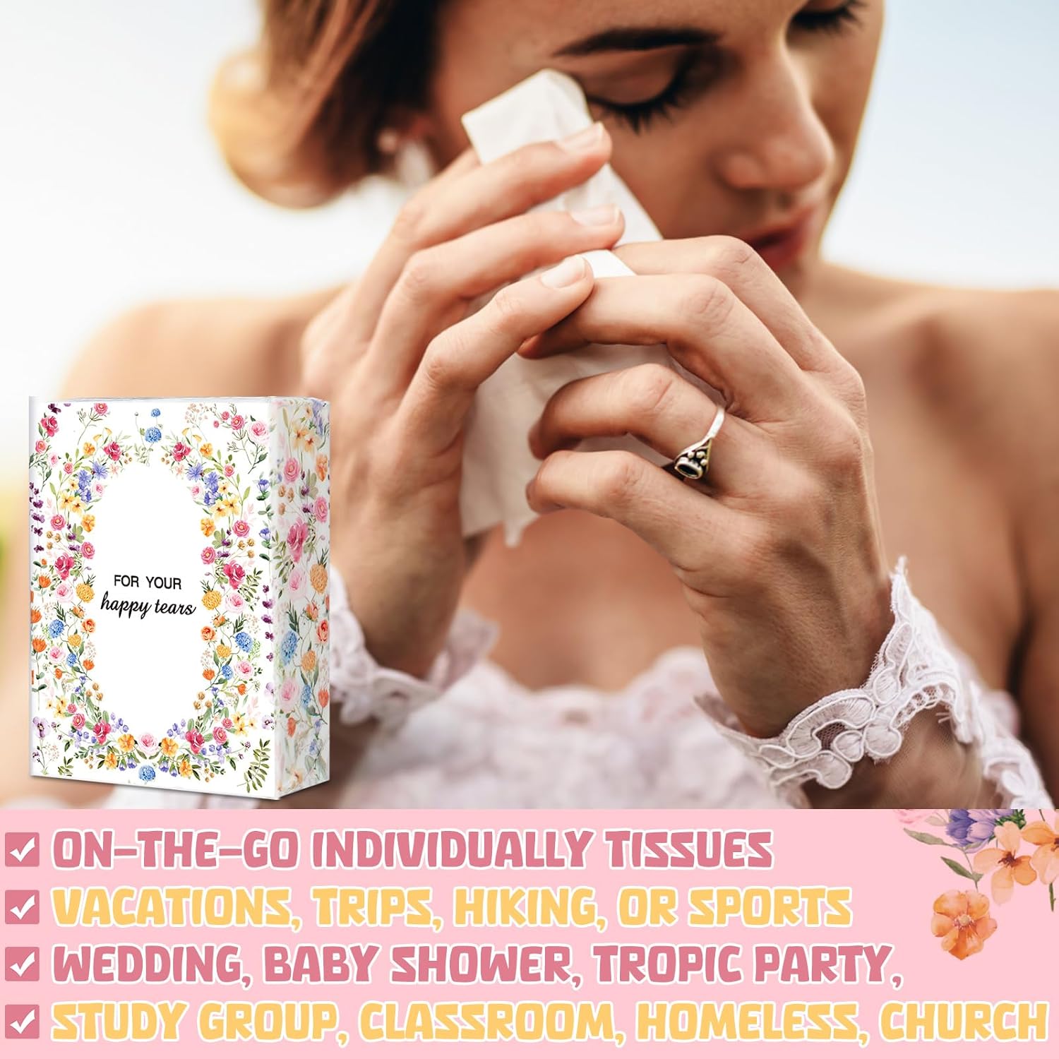 Therwen 100 Pack Wedding Tissues with 3 Ply Bright Design