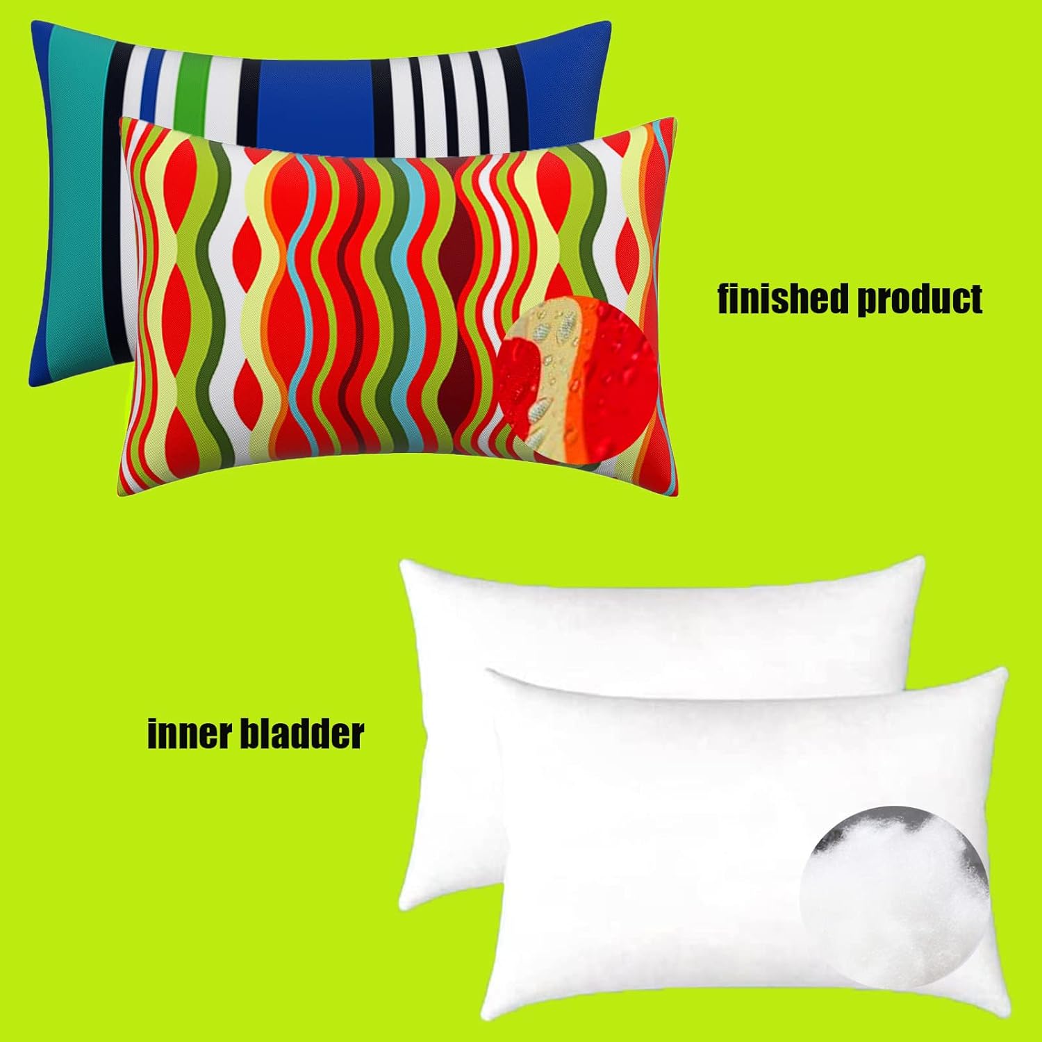 Waterproof Lumbar Pillow 2 Pack for Chair and Outdoor Use