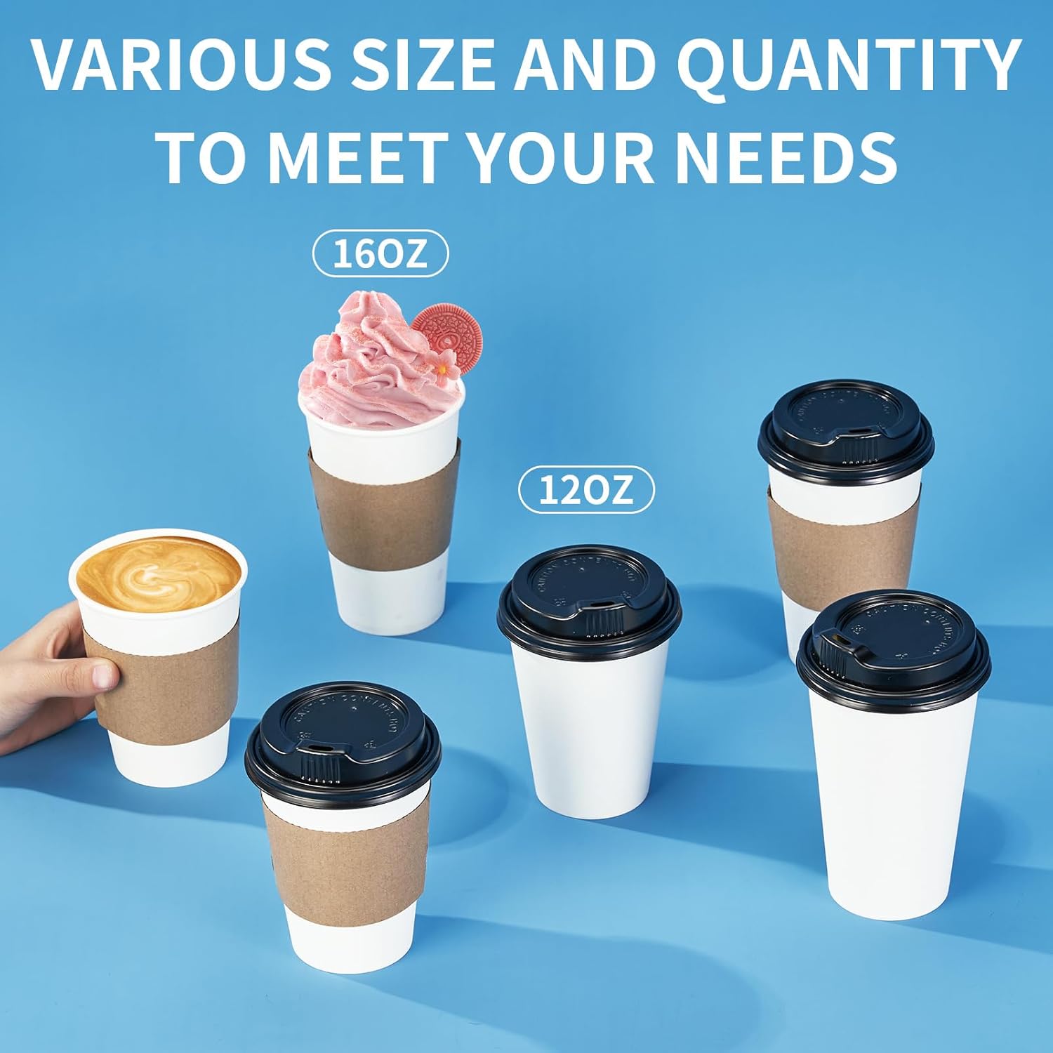 YEEHAW 16 oz Disposable Coffee Cups 50 Pack with Lids and Sleeves