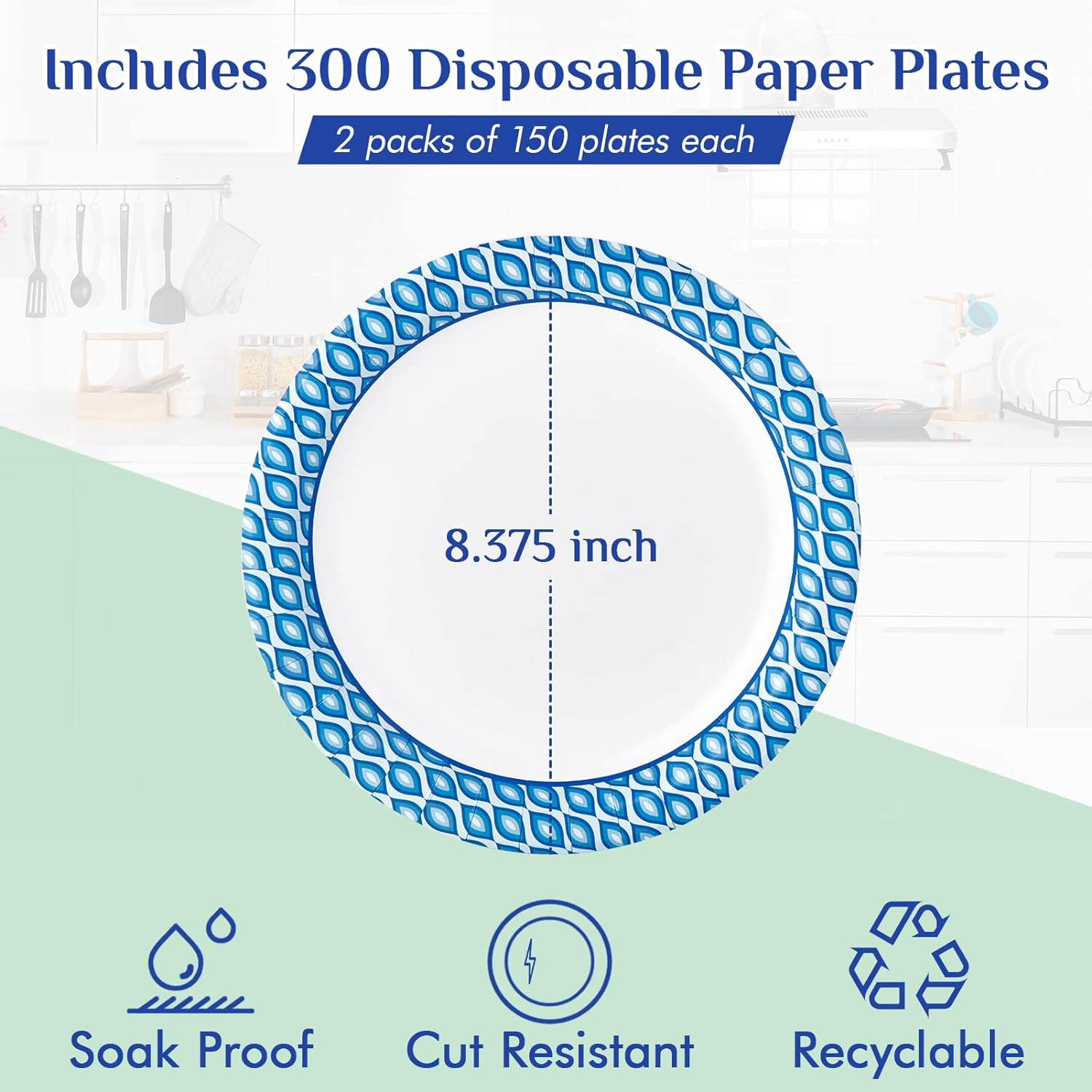 MUCHII 8375 Inch Disposable Paper Plates 300 Count