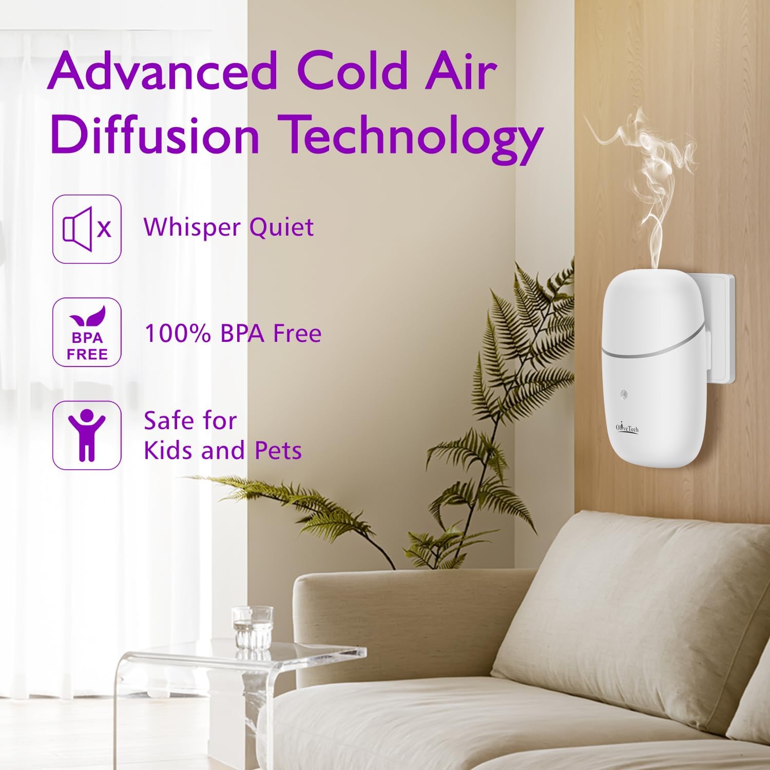 OliveTech Waterless Plug In Diffuser with 2x10ml Essential Oils