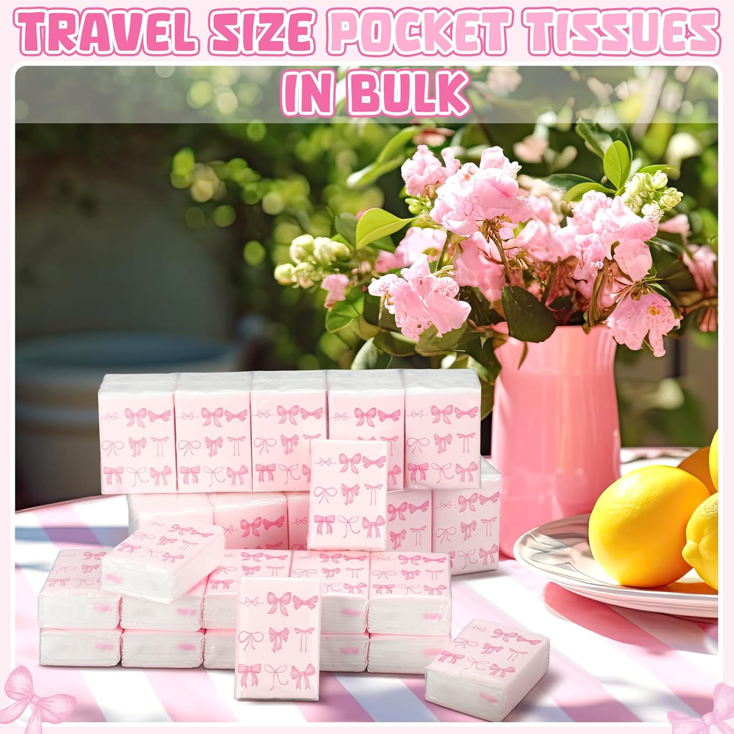 Therwen 20 Pack Pink Bow Travel Tissue Packs