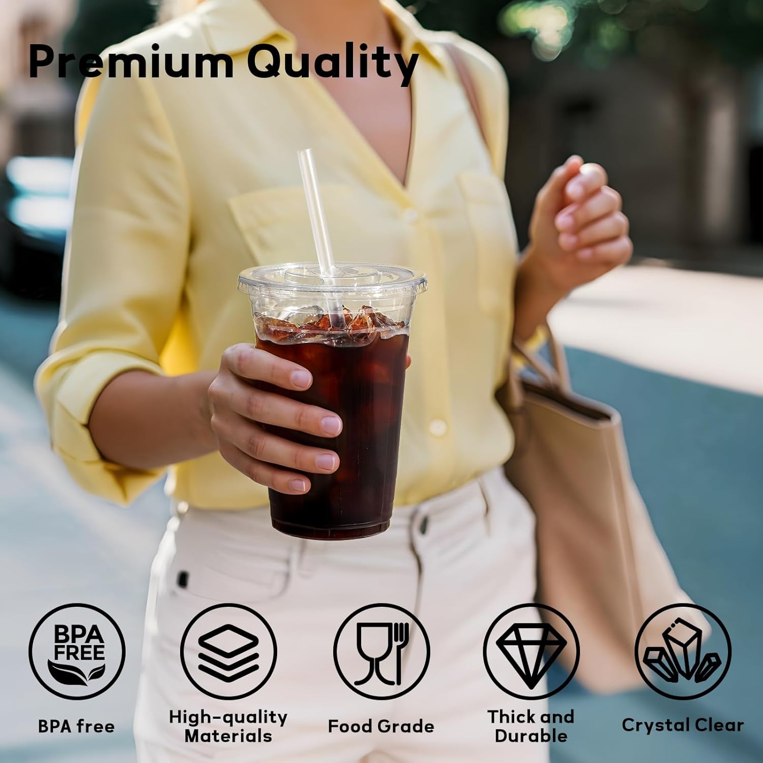 AOZITA 100 Pack 16 oz Clear Plastic Cups with Lids and Straws