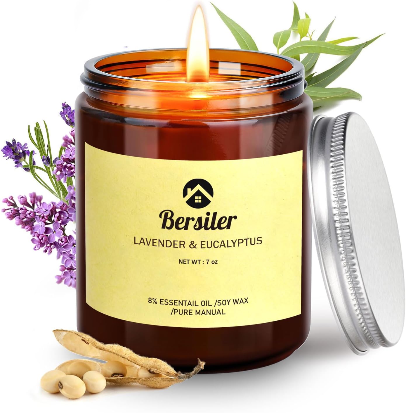 Bersiler 7OZ Lavender Eucalyptus Soy Wax Candles