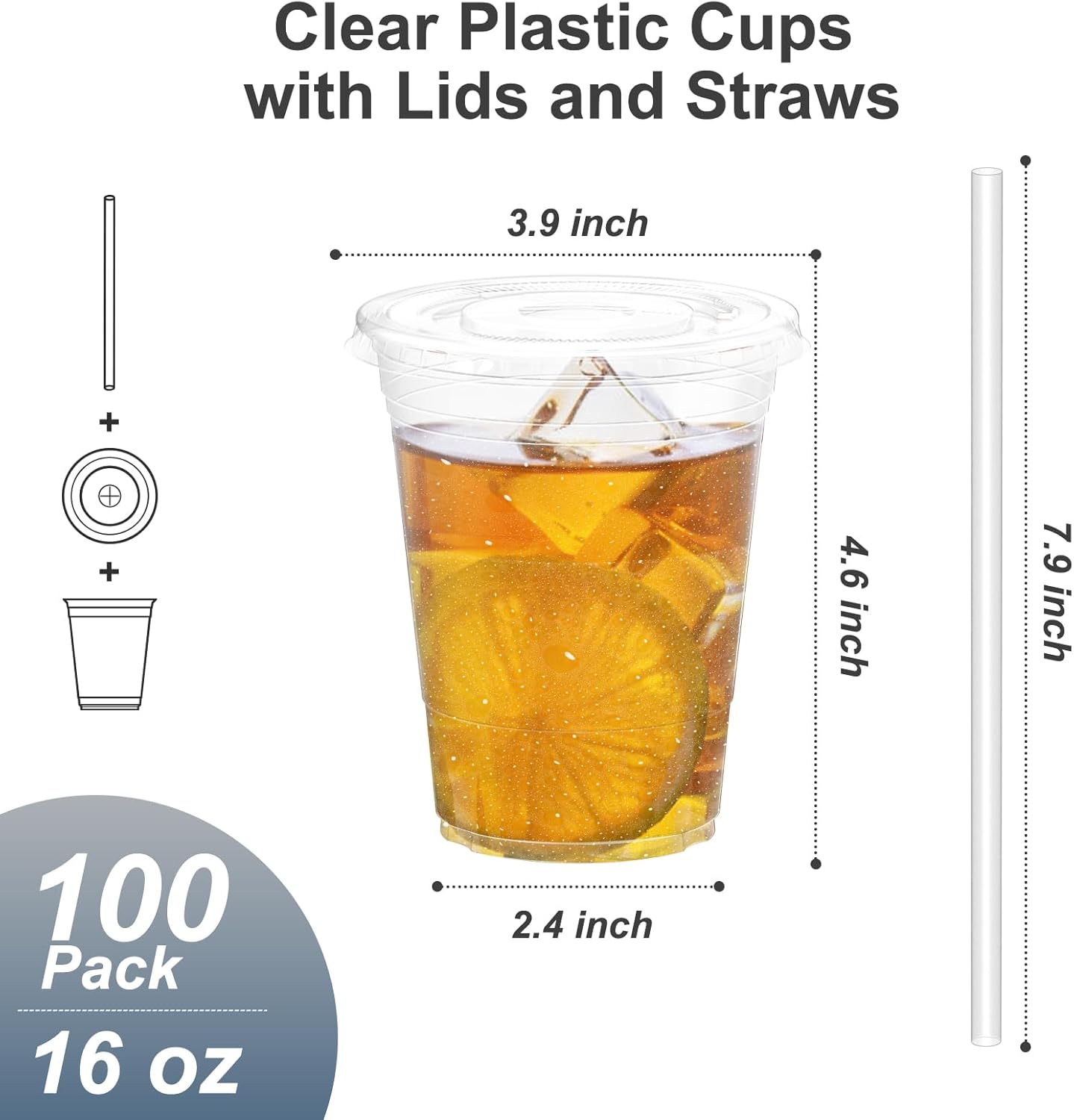 100 Pack 16 oz Clear Plastic Cups with Lids and Straws 1