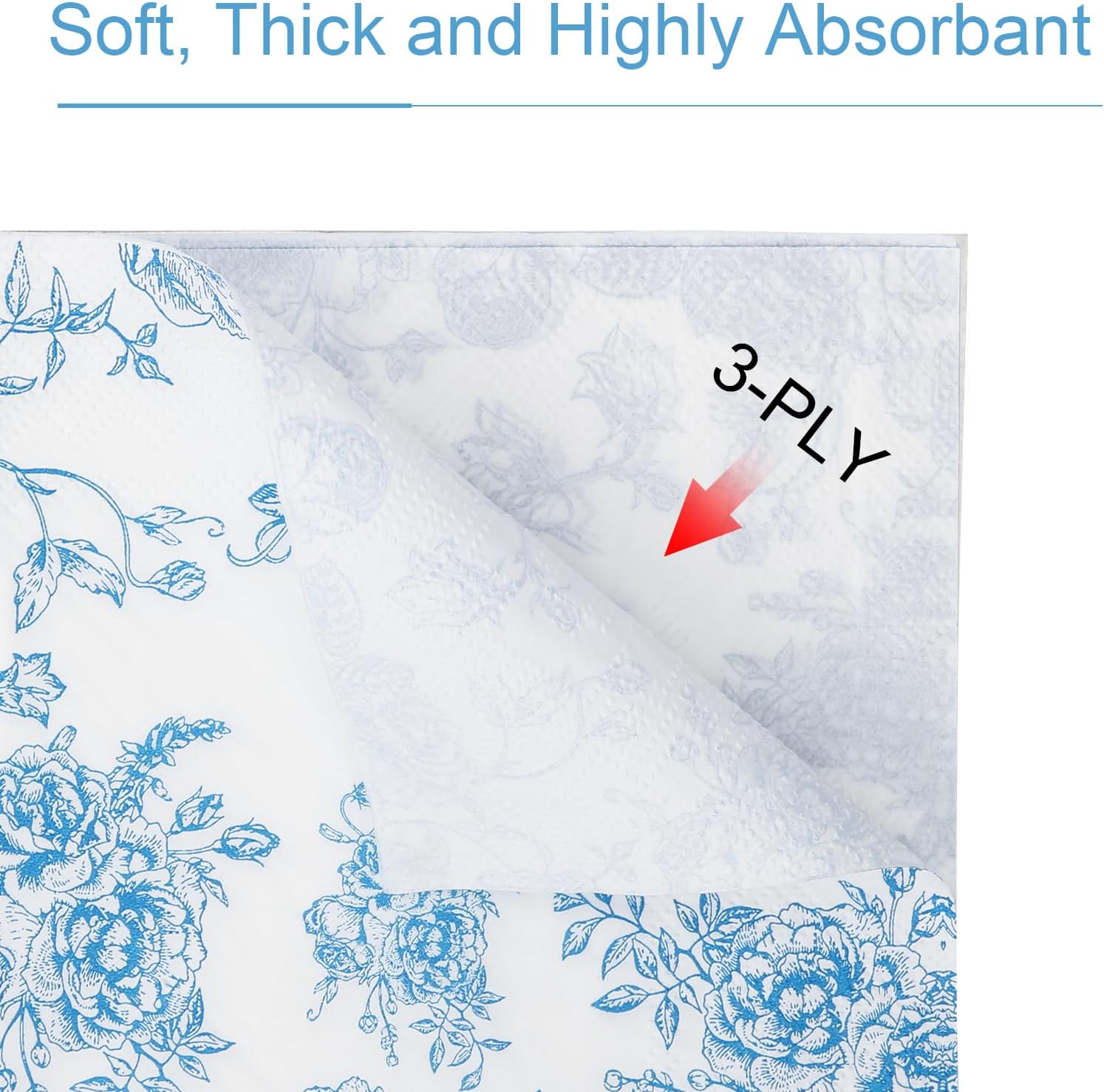 100 Pack Blue Floral Cocktail Napkins for Parties and Events