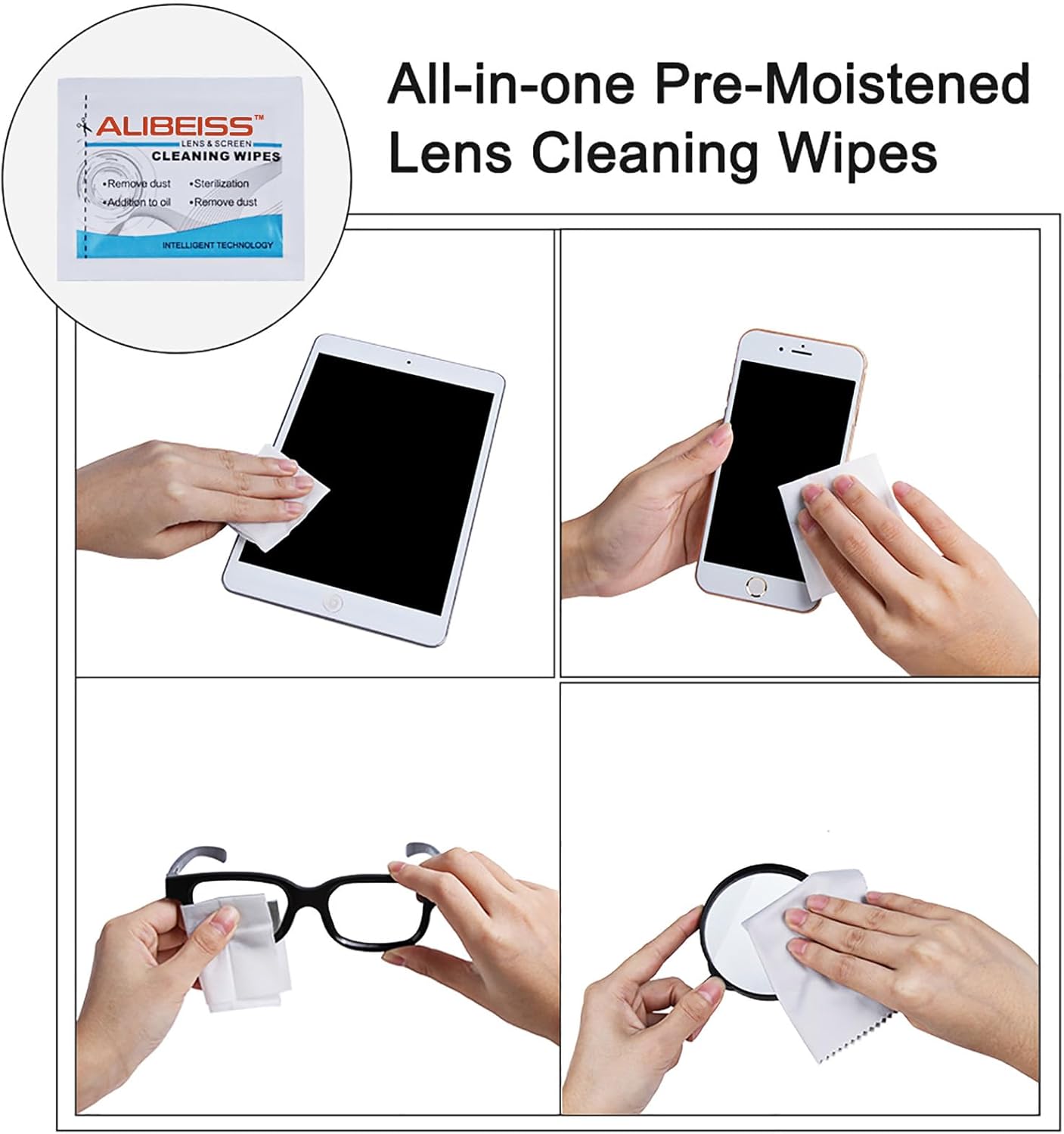ALIBEISS Pre-Moistened Lens Wipes Pack of 100