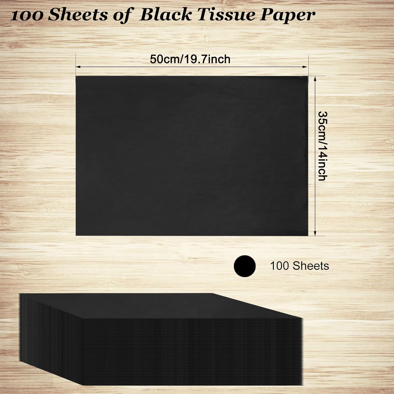 100 Sheets Black Tissue Paper 14x20 Inches for Wrapping and Crafts