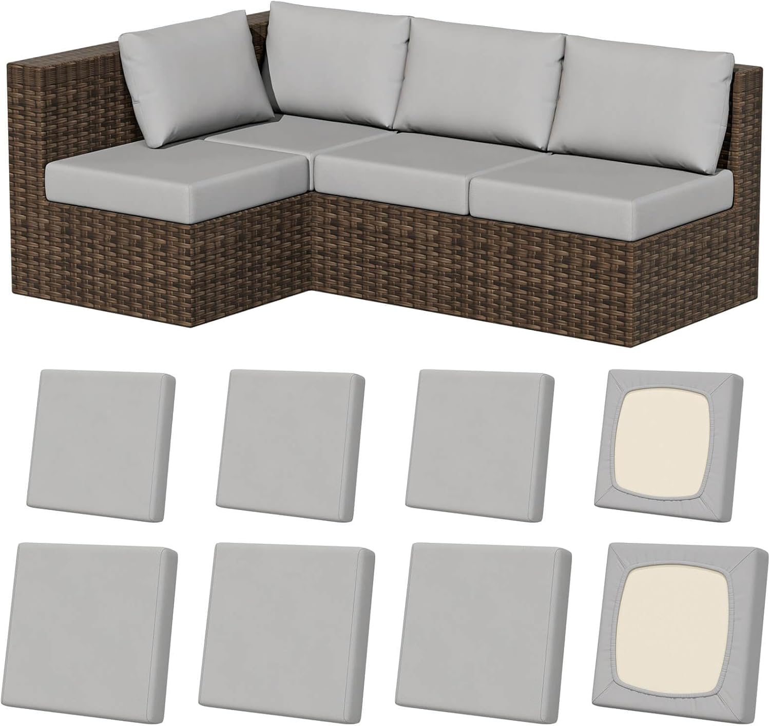 8Pcs Stretch Patio Cushion Covers Air Grey