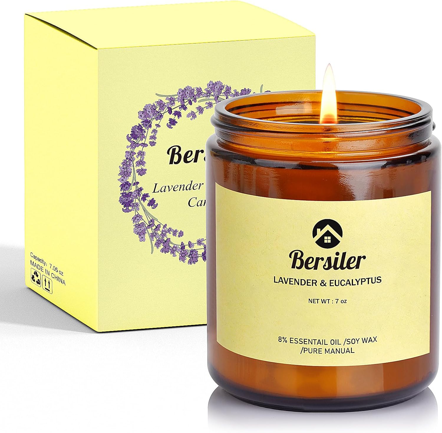 Bersiler 7OZ Lavender Eucalyptus Soy Wax Candles