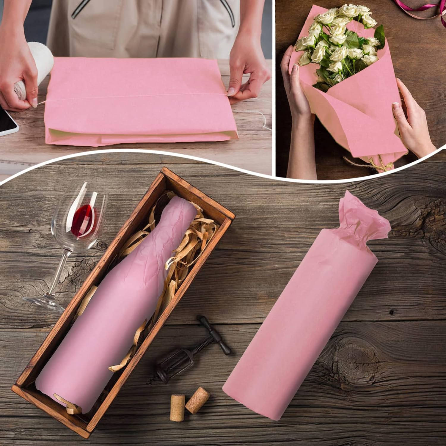 100 Sheets Pink Tissue Paper for Wrapping and Crafting