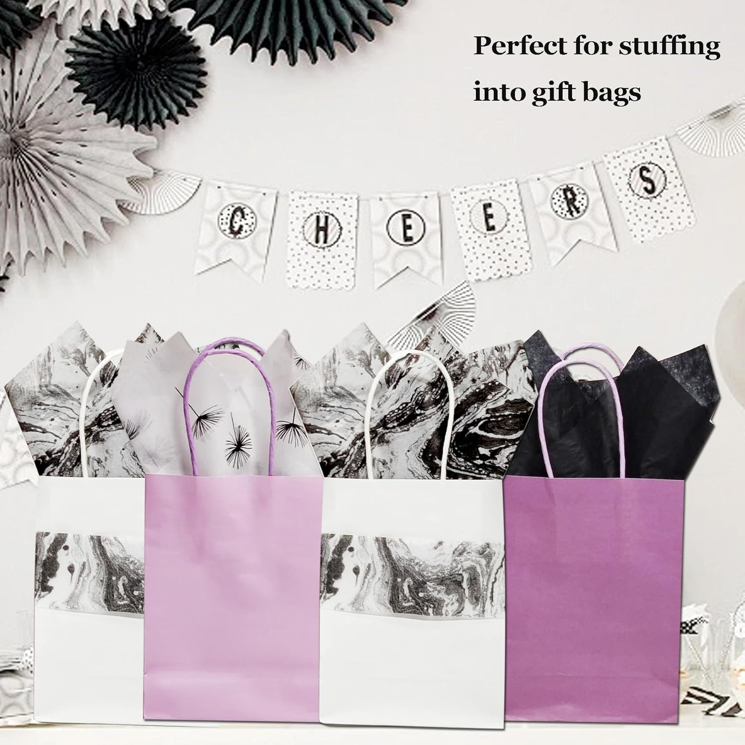 LIAPAWPAW 30 Sheet Black White Tissue Paper Wrapping