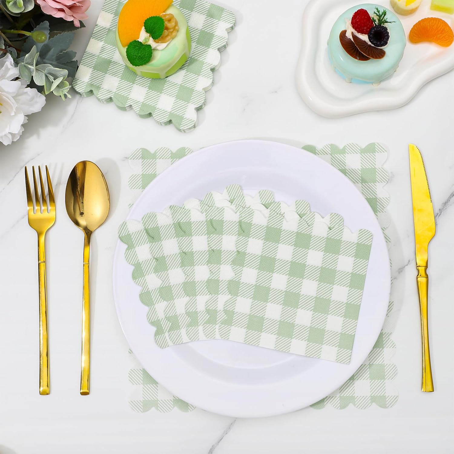 120 Pcs Green Gingham Napkins for Picnic Wedding and Baby Shower