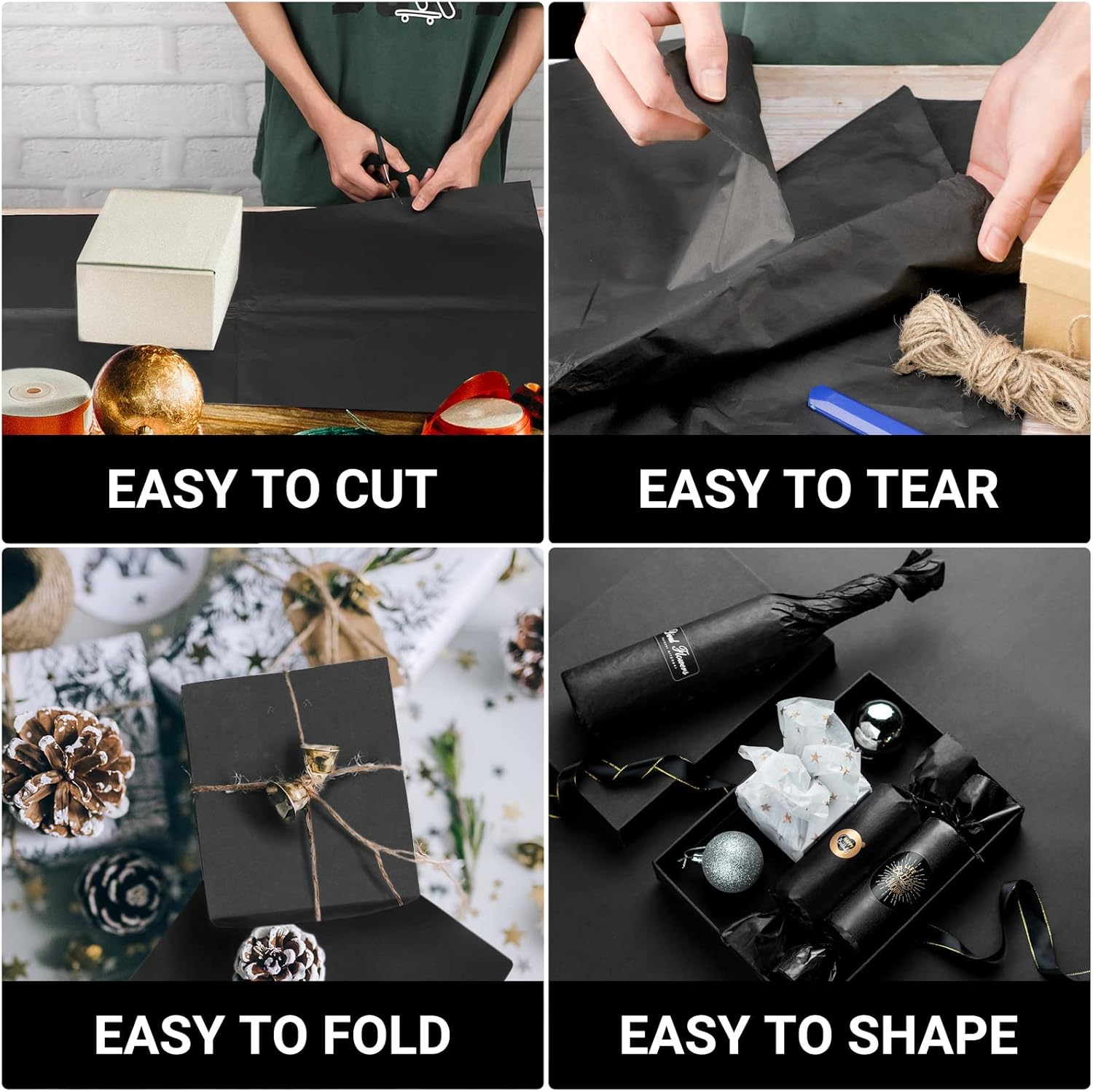 EUSOAR Black Wrapping Tissue Paper 20x30 Inches 200pcs