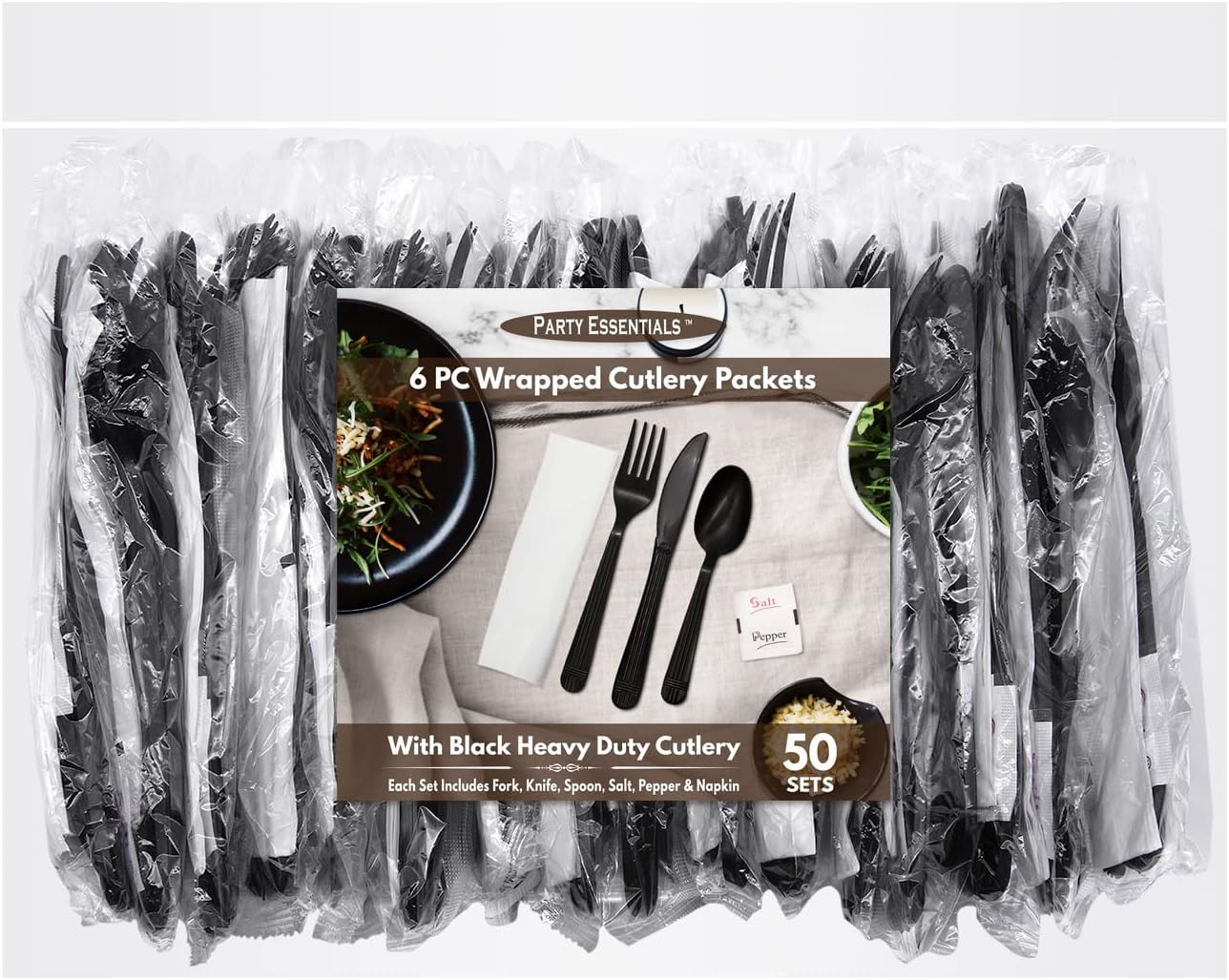 Party Essentials Heavy Duty Cutlery Sets Black 50 Units