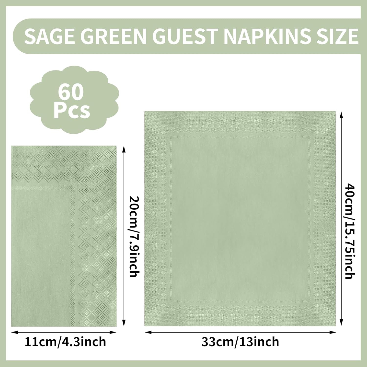 60 Pcs Sage Green Disposable Napkins for Home and Events