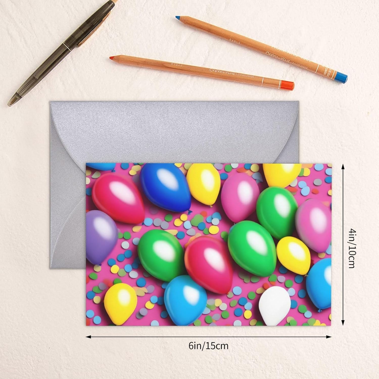 Balloons Confetti Holiday Cards 10 Pieces with Gray Envelopes