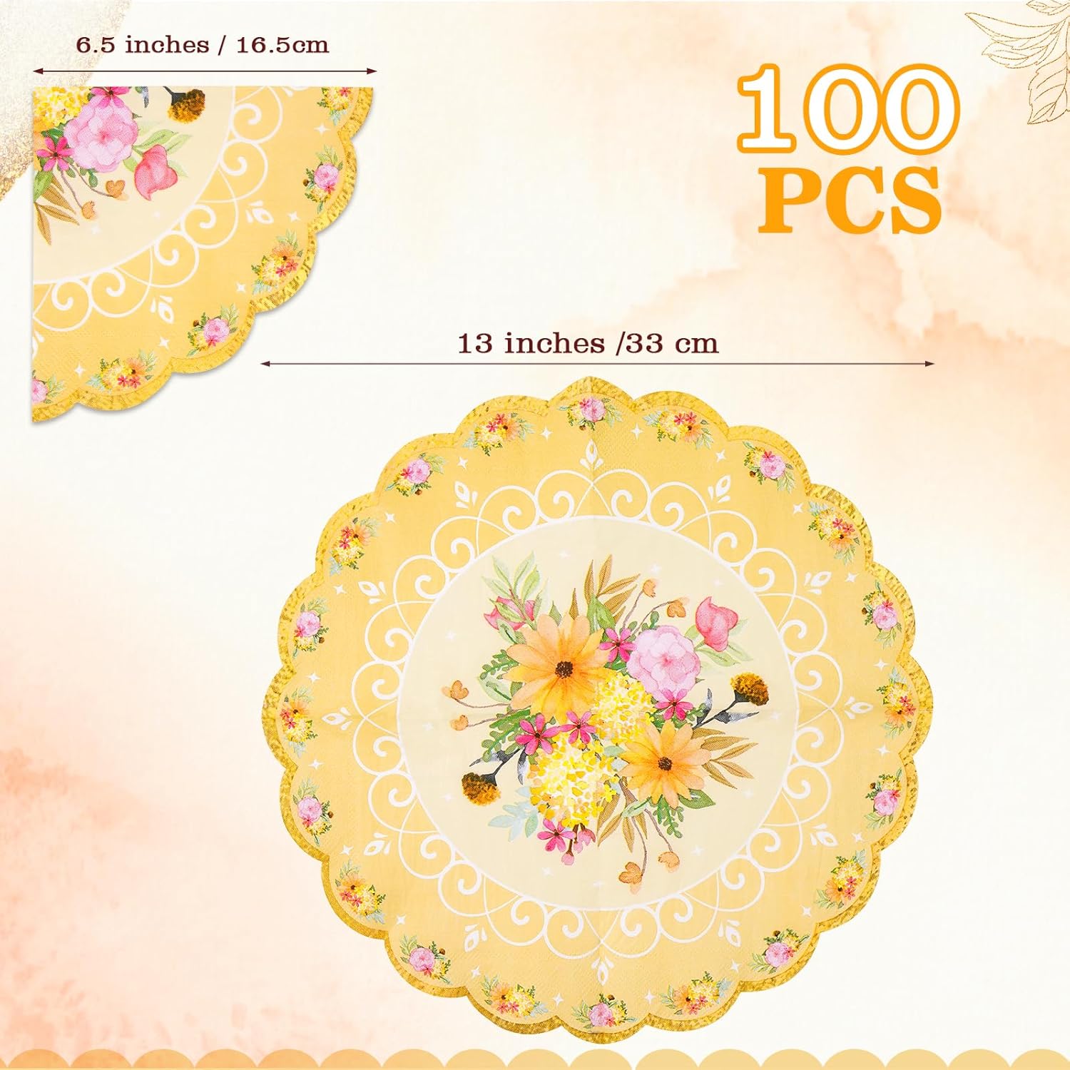 Floral Tea Party Napkins 100pcs Scalloped Decor